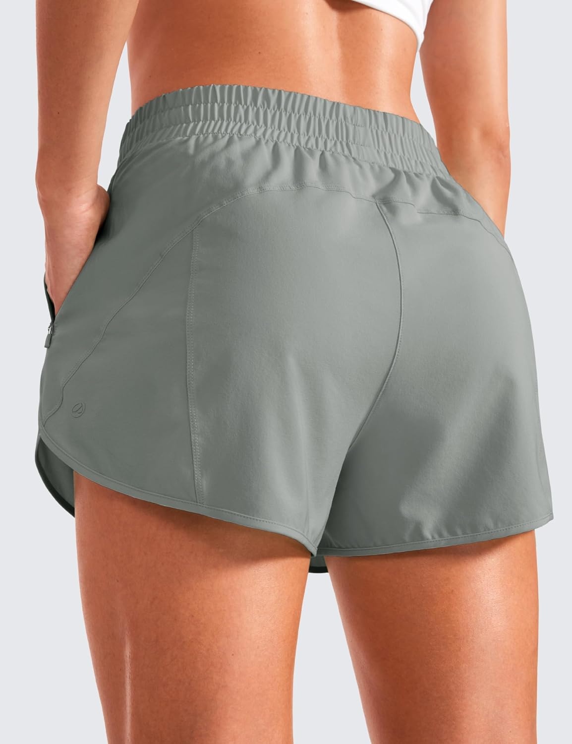 image:imageCRZ YOGA Dolphin Athletic Shorts for Women 3 High Waisted Quick Dry for Running Workout Gym Track with Zip PocketSterling