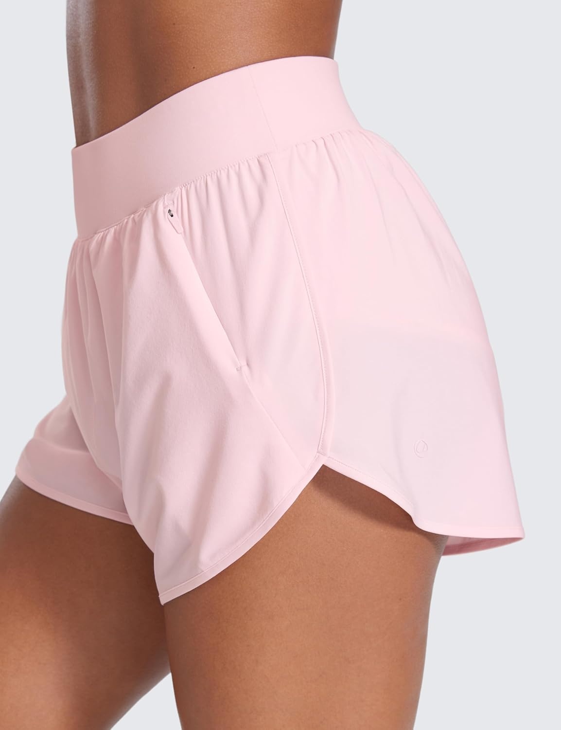 image:imageCRZ YOGA Dolphin Flat Waist Athletic Shorts for Women 3 High Rise Quick Dry for Running Workout Gym Track with Zip PocketsStrawberry Pink