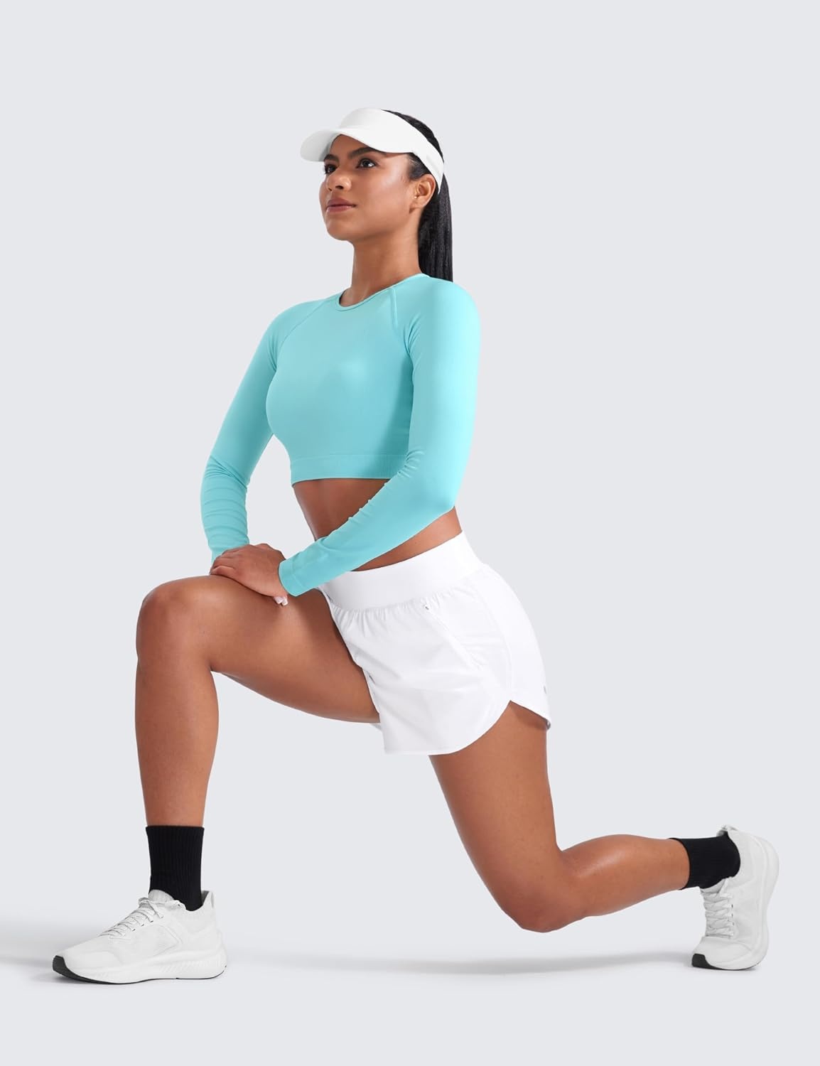 image:imageCRZ YOGA Dolphin Flat Waist Athletic Shorts for Women 3 High Rise Quick Dry for Running Workout Gym Track with Zip PocketsWhite