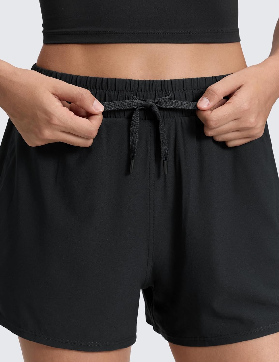 image:imageCRZ YOGA Drapey 2 in 1 Athletic Shorts for Women High Waisted V Slit Casual Tennis Running with PocketsBlack