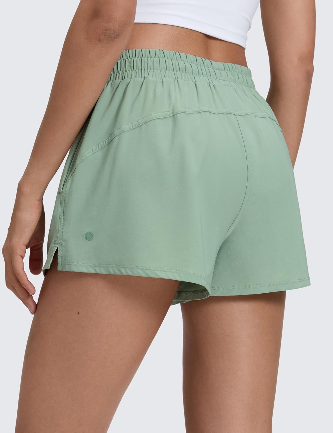 image:imageCRZ YOGA Drapey 2 in 1 Athletic Shorts for Women High Waisted V Slit Casual Tennis Running with PocketsGreen Palm Court