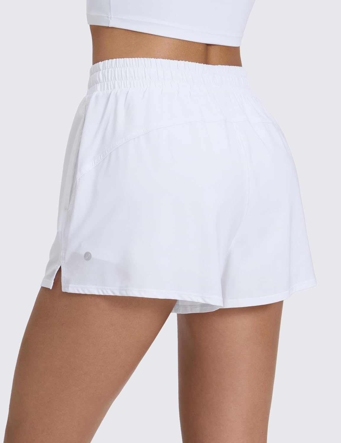 image:imageCRZ YOGA Drapey 2 in 1 Athletic Shorts for Women High Waisted V Slit Casual Tennis Running with PocketsWhite