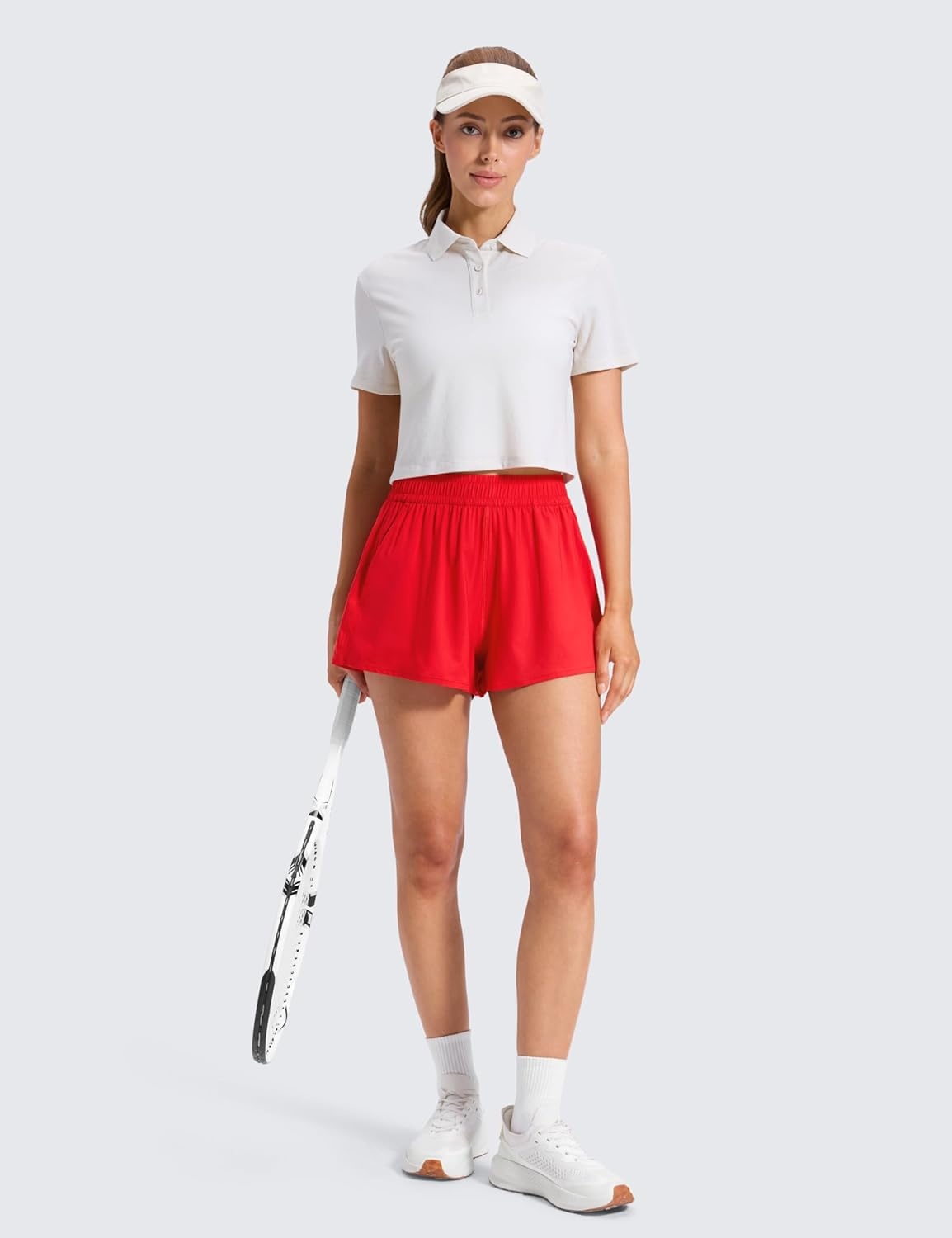 image:imageCRZ YOGA Drapey Flowy Athletic Shorts for Women 25 Relaxed Fit High Waisted Tennis Workout RunningDeep Red