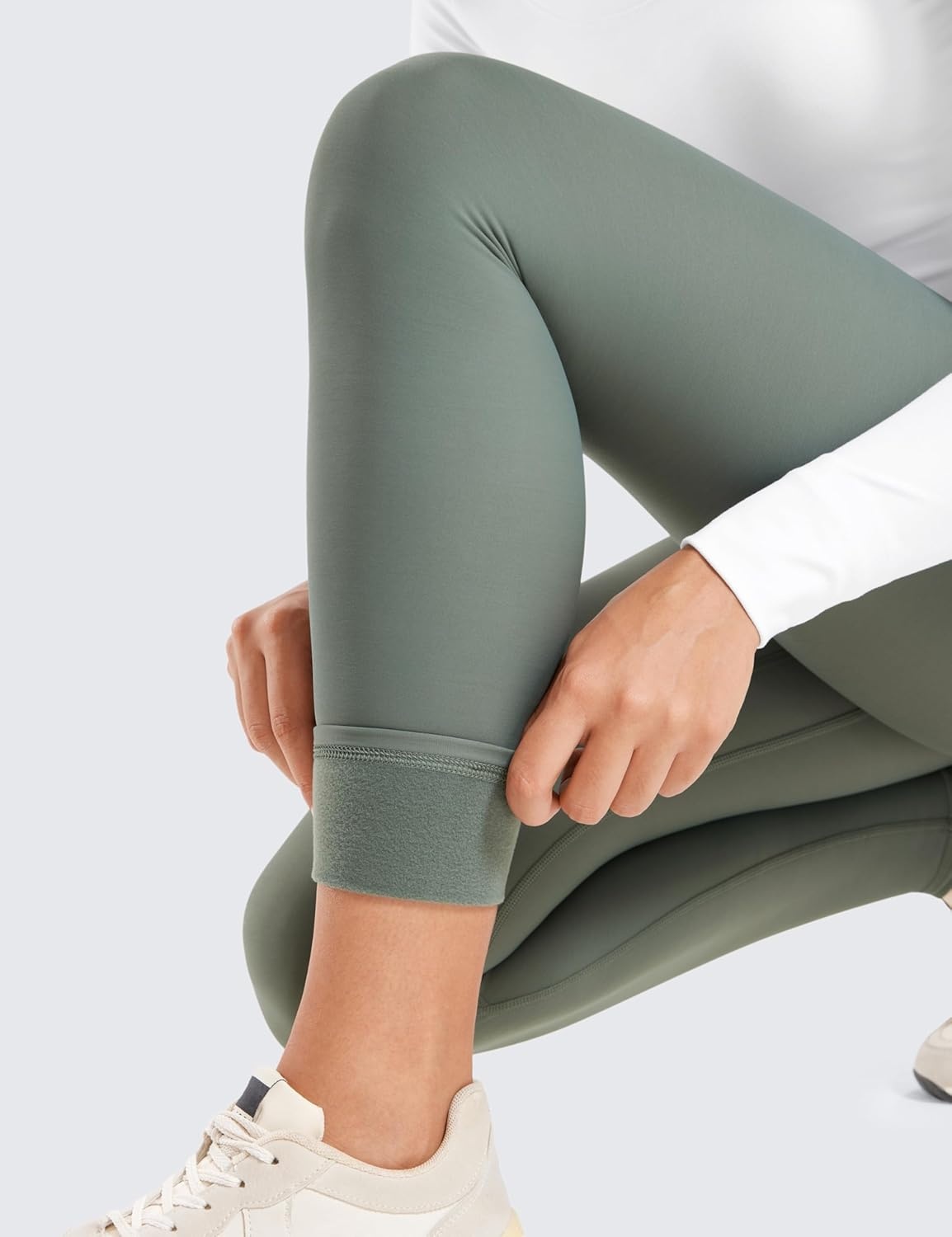 image:imageCRZ YOGA Fleece Lined Leggings 28 Thermal Casual Lounge Workout Yoga Womens Full Length Pants Winter WarmGrey Sage