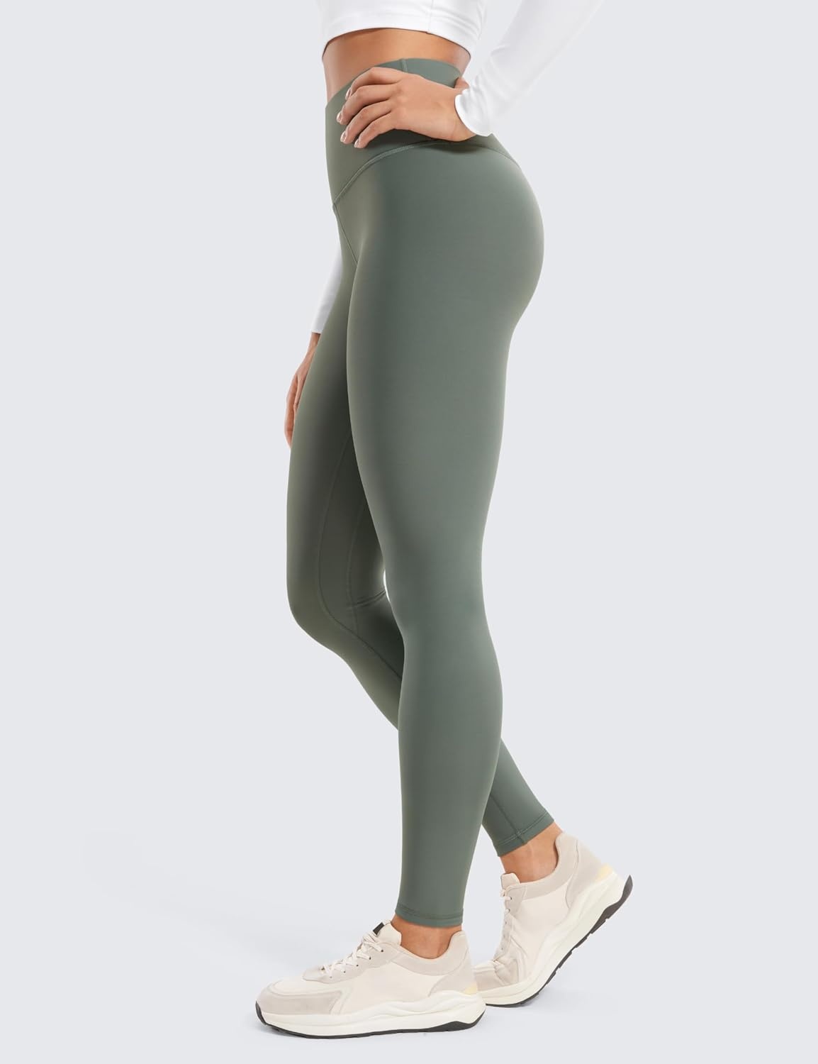 image:imageCRZ YOGA Fleece Lined Leggings 28 Thermal Casual Lounge Workout Yoga Womens Full Length Pants Winter WarmGrey Sage