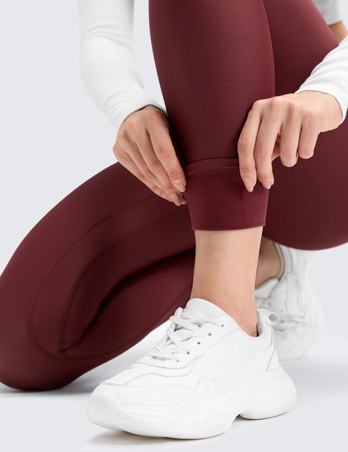 image:imageCRZ YOGA Fleece Lined Leggings 28 Thermal Casual Lounge Workout Yoga Womens Full Length Pants Winter WarmRed Merlot