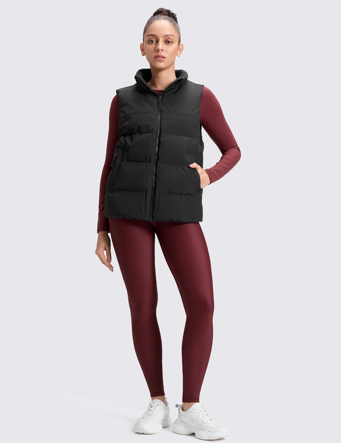 image:imageCRZ YOGA Fleece Lined Leggings 28 Thermal Casual Lounge Workout Yoga Womens Full Length Pants Winter WarmRed Merlot