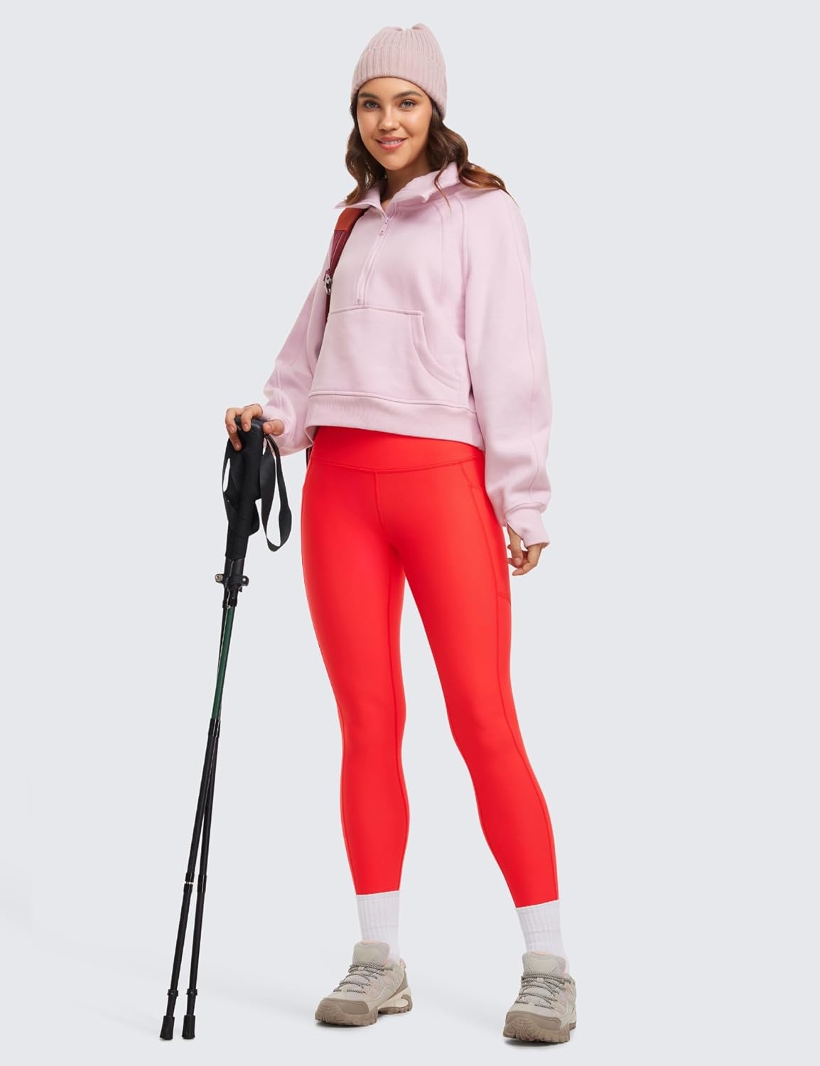 image:imageCRZ YOGA Fleece Lined Leggings Pockets 25 Thermal High Waisted Casual Lounge Workout Womens Yoga Pants Winter WarmDark Red