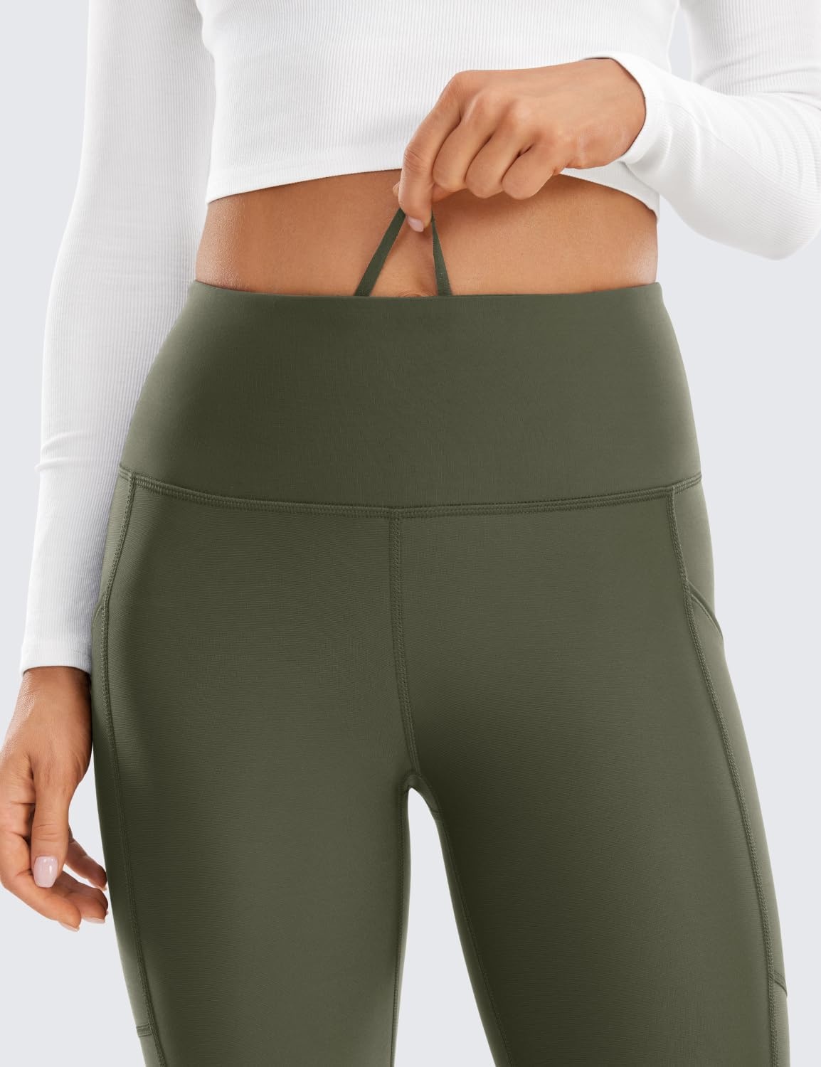 image:imageCRZ YOGA Fleece Lined Leggings Pockets 25 Thermal High Waisted Casual Lounge Workout Womens Yoga Pants Winter WarmOlive Green