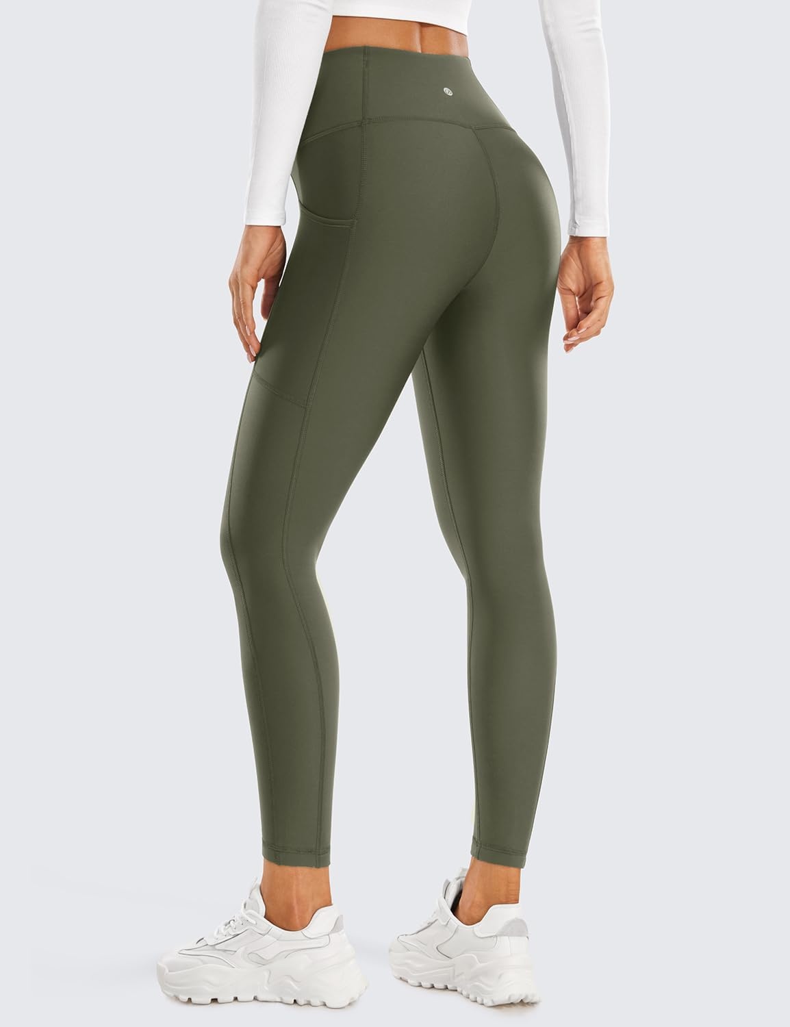 image:imageCRZ YOGA Fleece Lined Leggings Pockets 25 Thermal High Waisted Casual Lounge Workout Womens Yoga Pants Winter WarmOlive Green