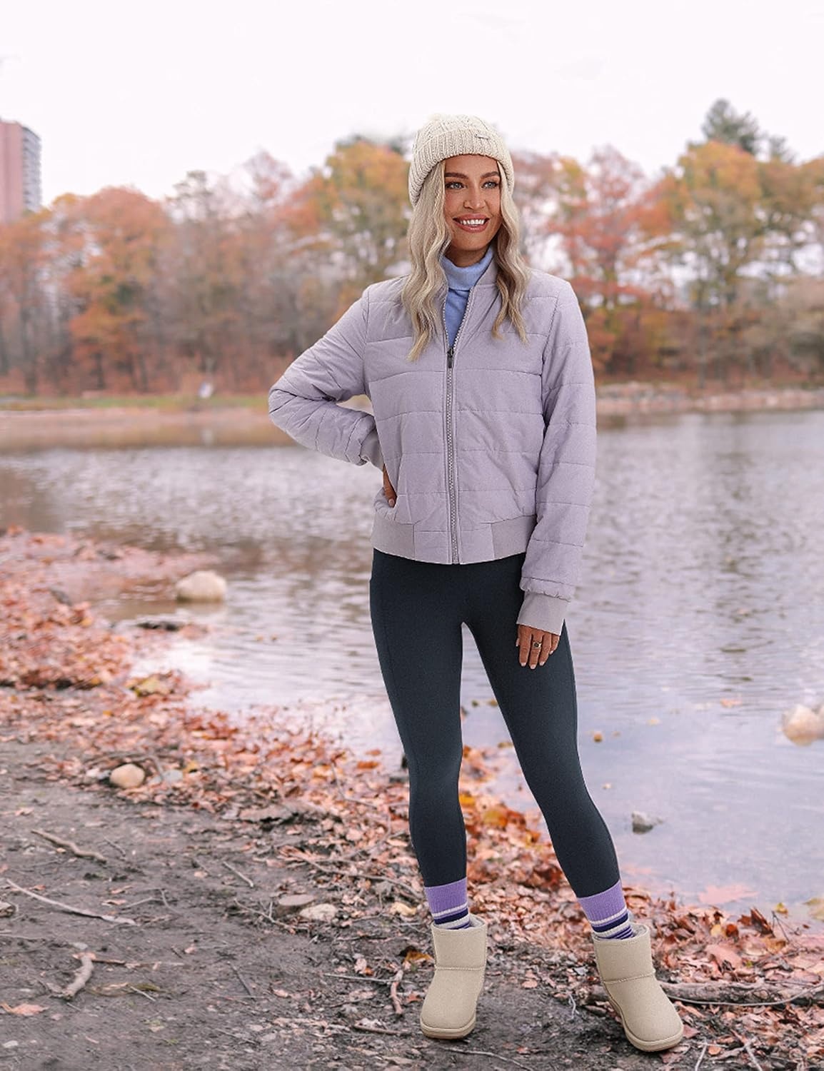 image:imageCRZ YOGA Fleece Lined Leggings Pockets 25 Thermal High Waisted Casual Lounge Workout Womens Yoga Pants Winter WarmTrue Navy