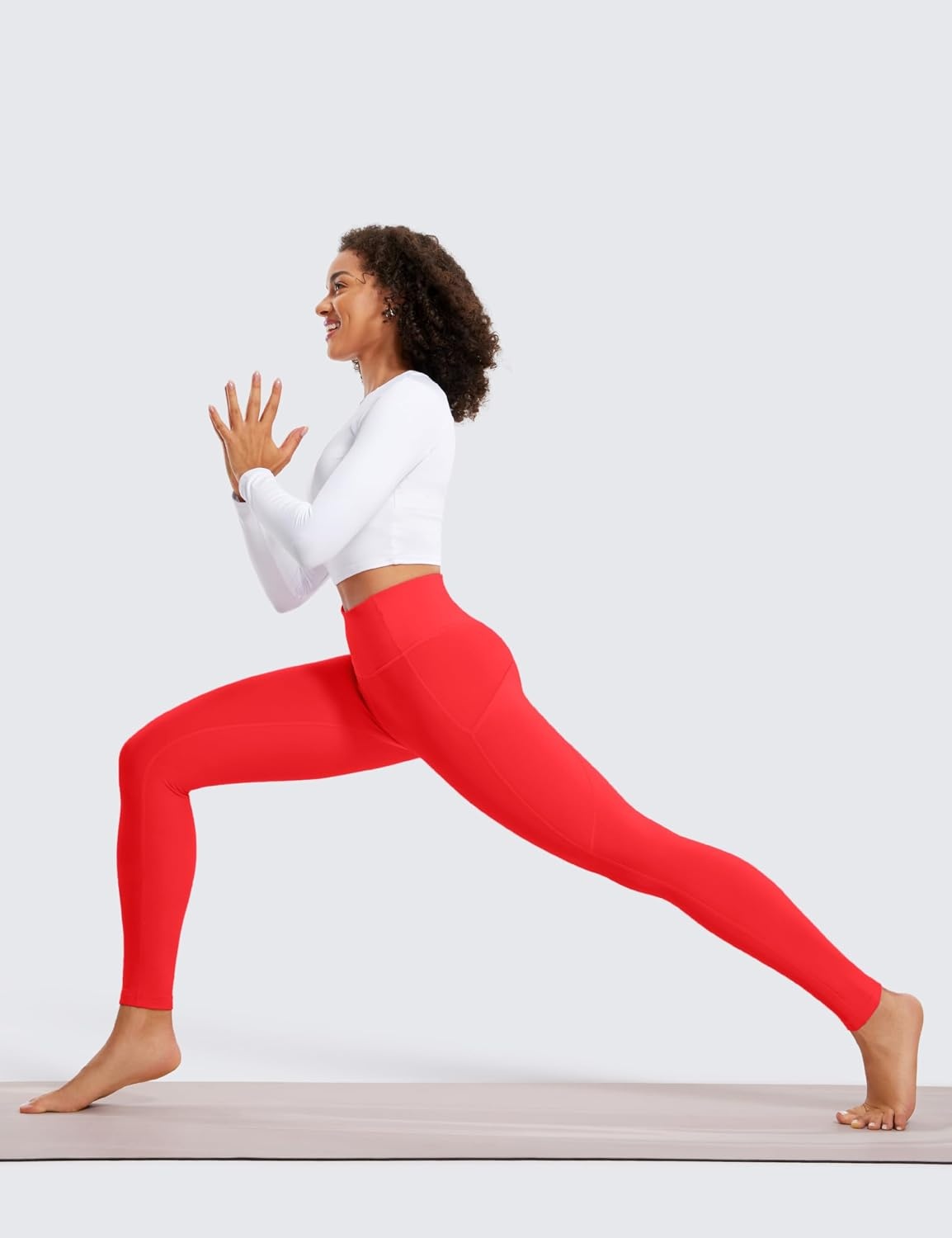 image:imageCRZ YOGA Fleece Lined Leggings Pockets 28 Thermal Casual Lounge Workout Womens Yoga Full Length Pants Winter WarmDark Red
