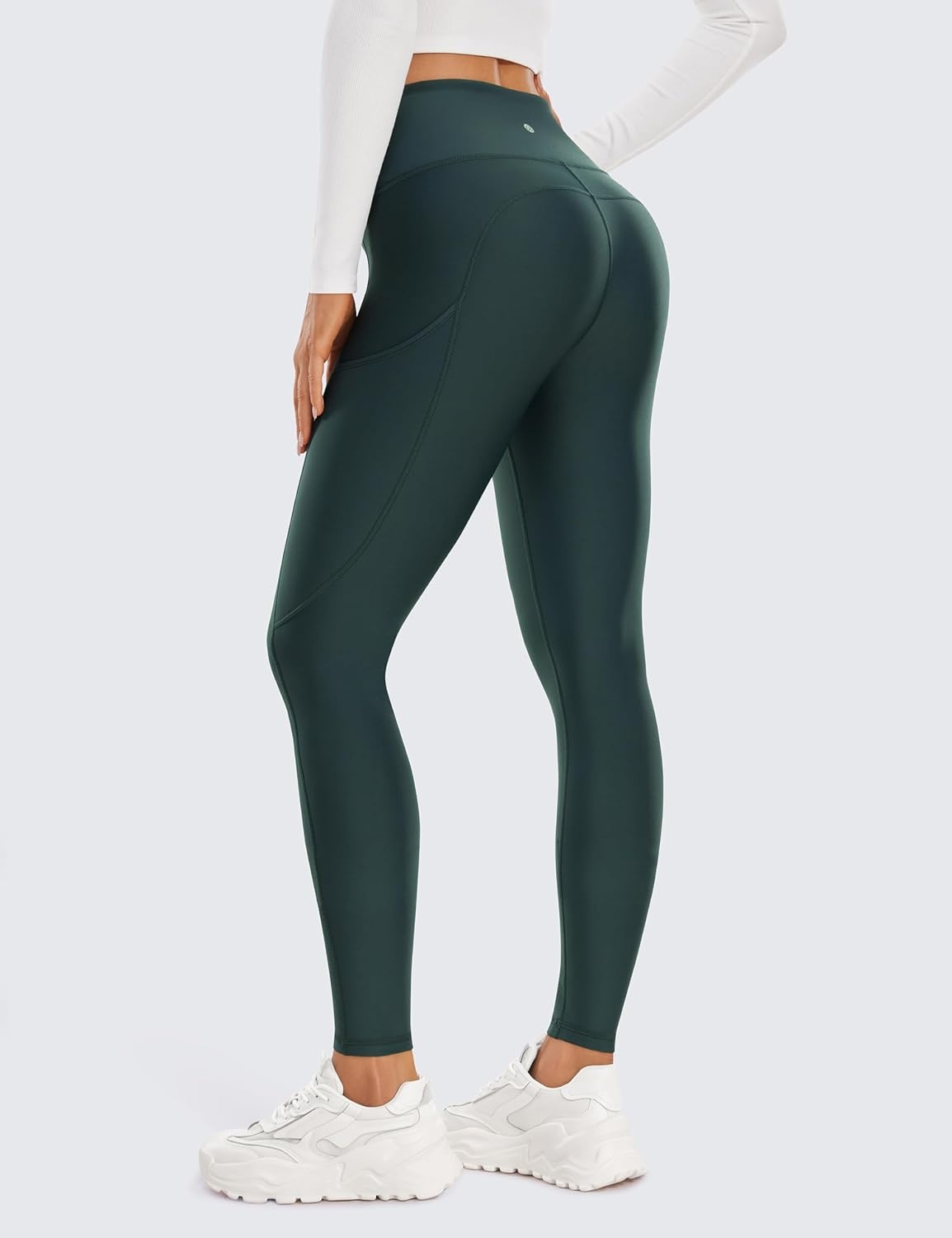 image:imageCRZ YOGA Fleece Lined Leggings Pockets 28 Thermal Casual Lounge Workout Womens Yoga Full Length Pants Winter WarmForest Dark Green