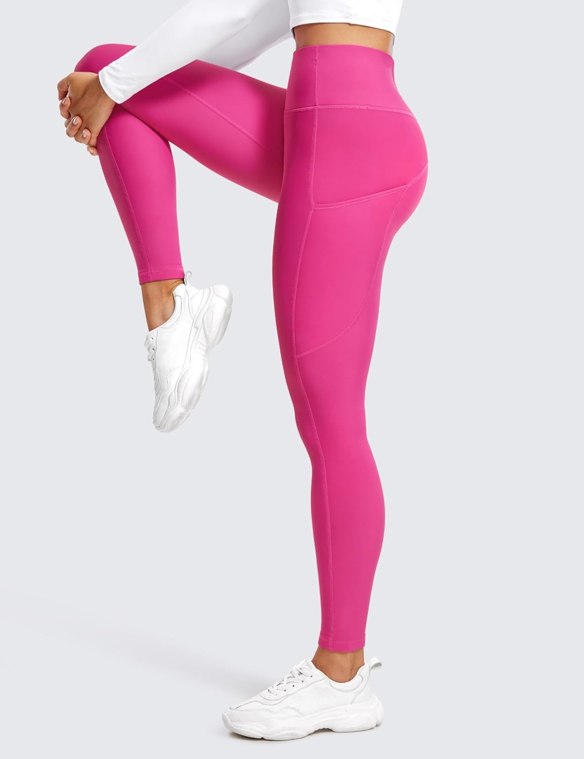 image:imageCRZ YOGA Fleece Lined Leggings Pockets 28 Thermal Casual Lounge Workout Womens Yoga Full Length Pants Winter WarmHibiscus Purple