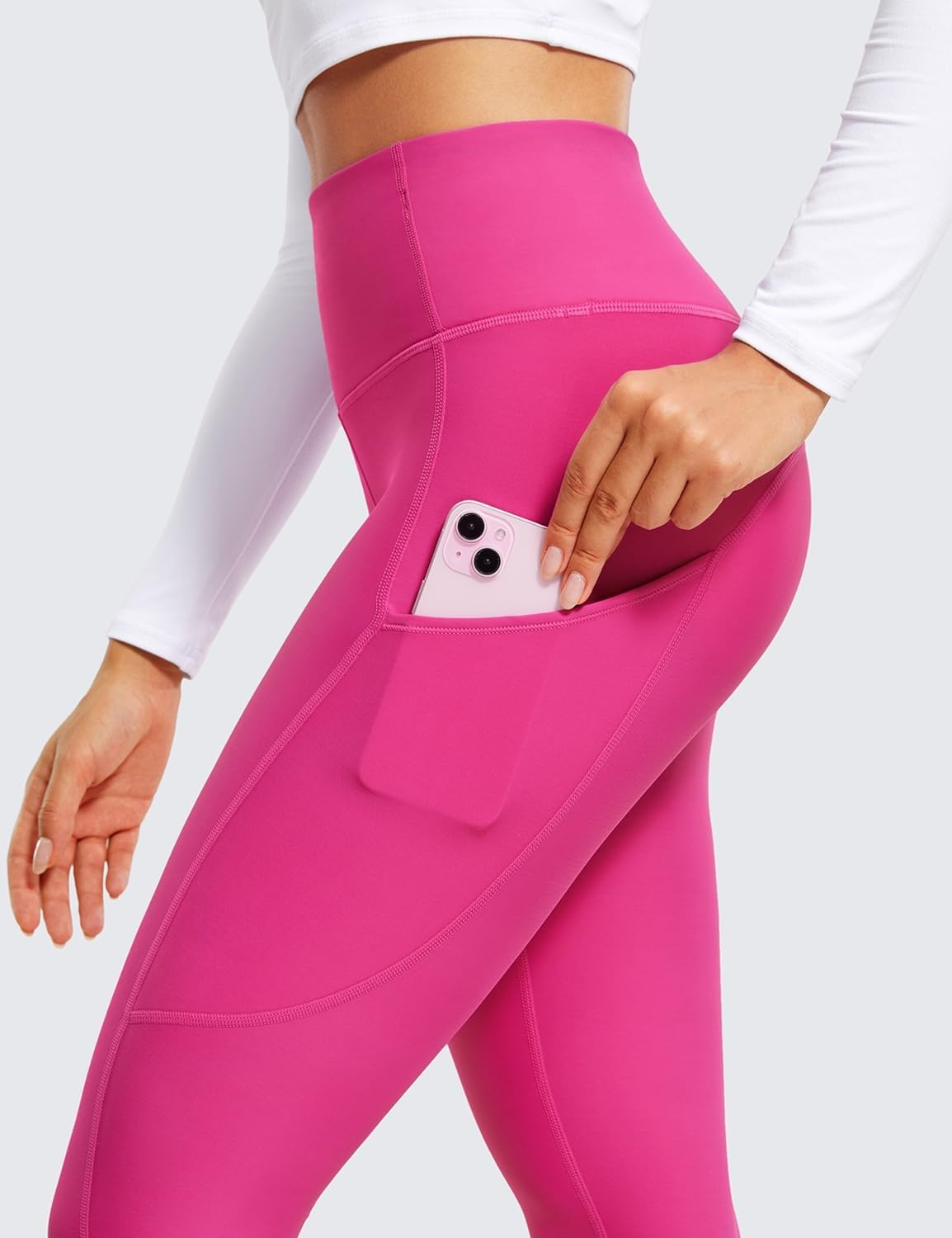 image:imageCRZ YOGA Fleece Lined Leggings Pockets 28 Thermal Casual Lounge Workout Womens Yoga Full Length Pants Winter WarmHibiscus Purple