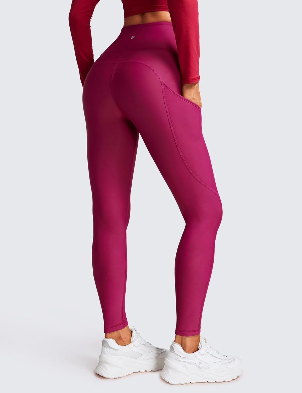 image:imageCRZ YOGA Fleece Lined Leggings Pockets 28 Thermal Casual Lounge Workout Womens Yoga Full Length Pants Winter WarmMagenta Purple