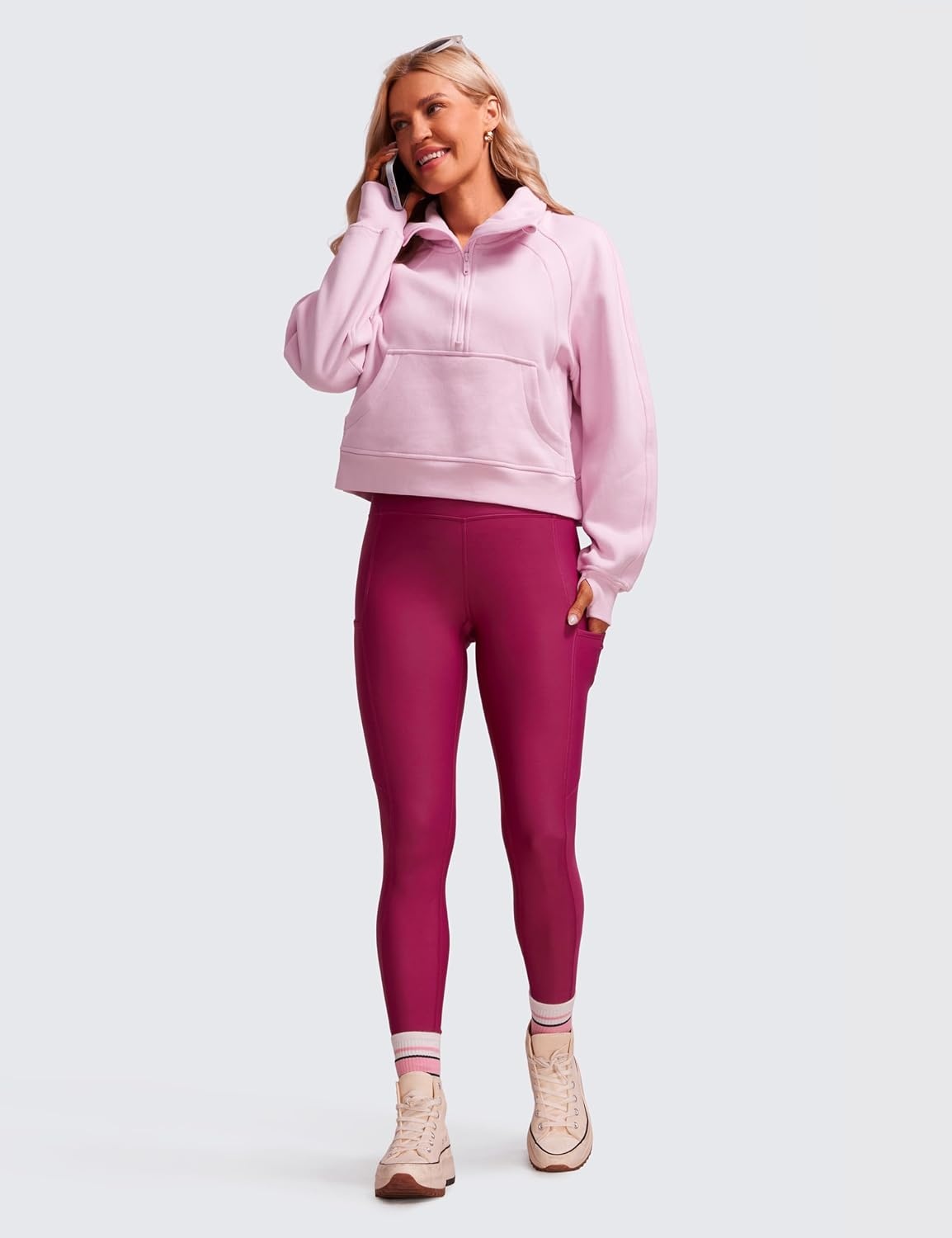 image:imageCRZ YOGA Fleece Lined Leggings Pockets 28 Thermal Casual Lounge Workout Womens Yoga Full Length Pants Winter WarmMagenta Purple