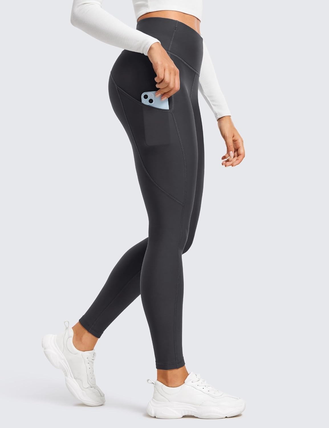 image:imageCRZ YOGA Fleece Lined Leggings Pockets 28 Thermal Casual Lounge Workout Womens Yoga Full Length Pants Winter WarmMysterious Grey
