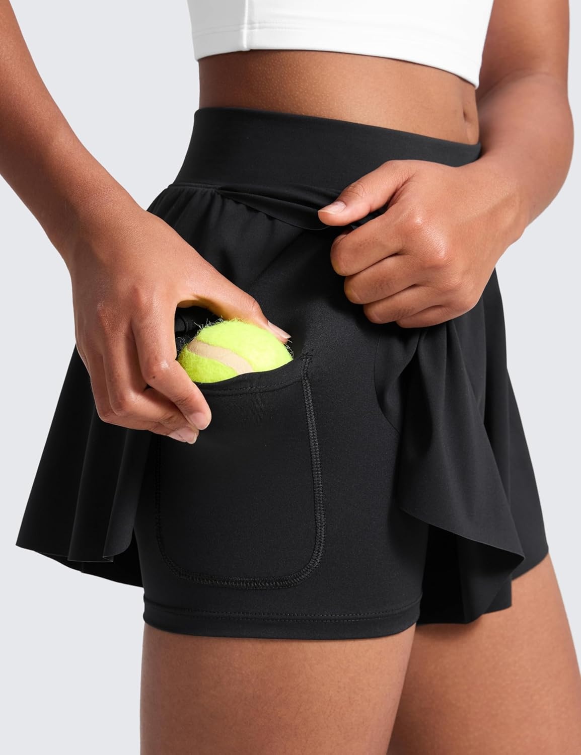 image:imageCRZ YOGA Girls 2 in 1 Athletic Flowy Shorts Dance Tennis Soccer Casual Butterfly Skirts Liner Pockets Kids TeenBlack