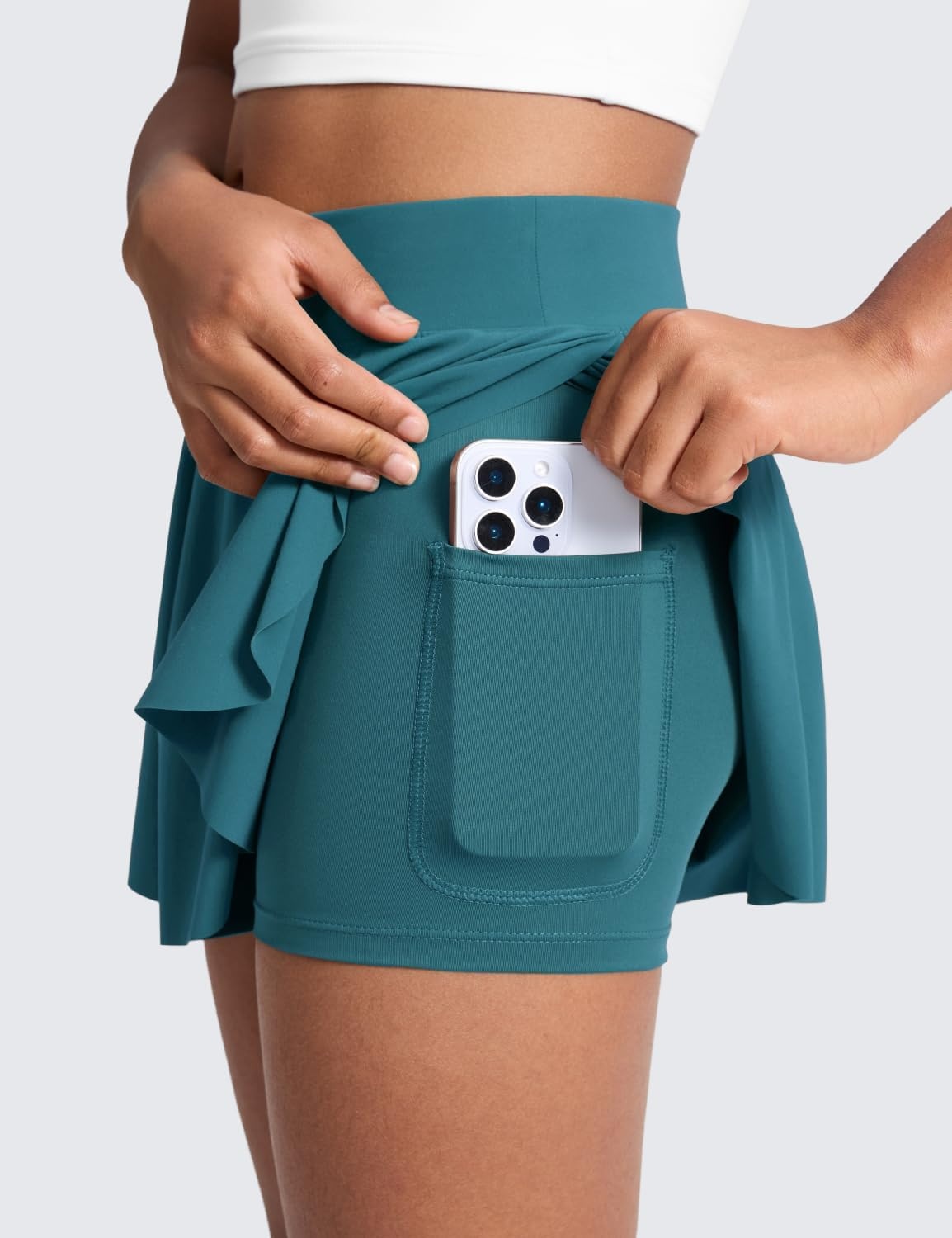 image:imageCRZ YOGA Girls 2 in 1 Athletic Flowy Shorts Dance Tennis Soccer Casual Butterfly Skirts Liner Pockets Kids TeenGreen Jade
