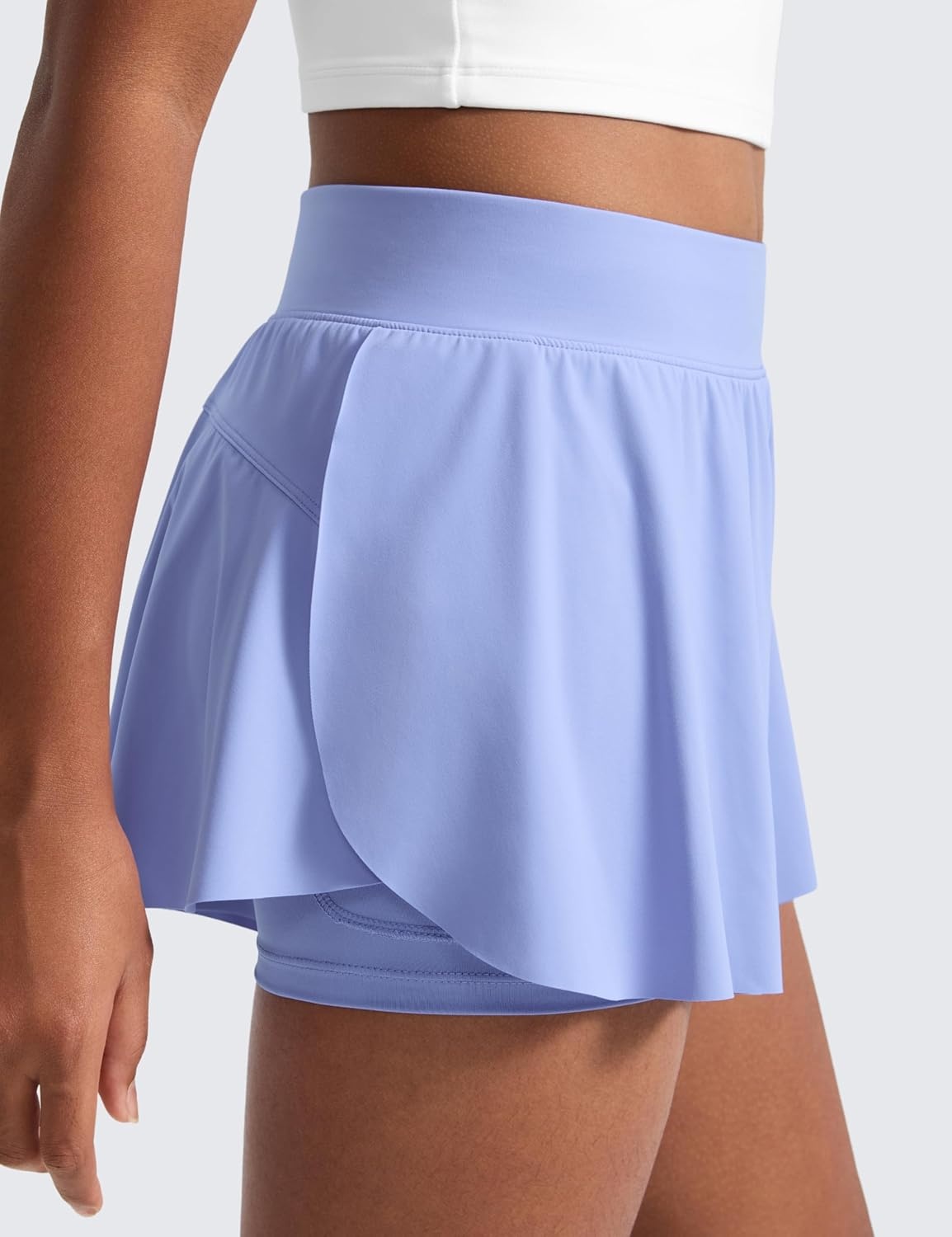 image:imageCRZ YOGA Girls 2 in 1 Athletic Flowy Shorts Dance Tennis Soccer Casual Butterfly Skirts Liner Pockets Kids TeenPeriwinkle Purple