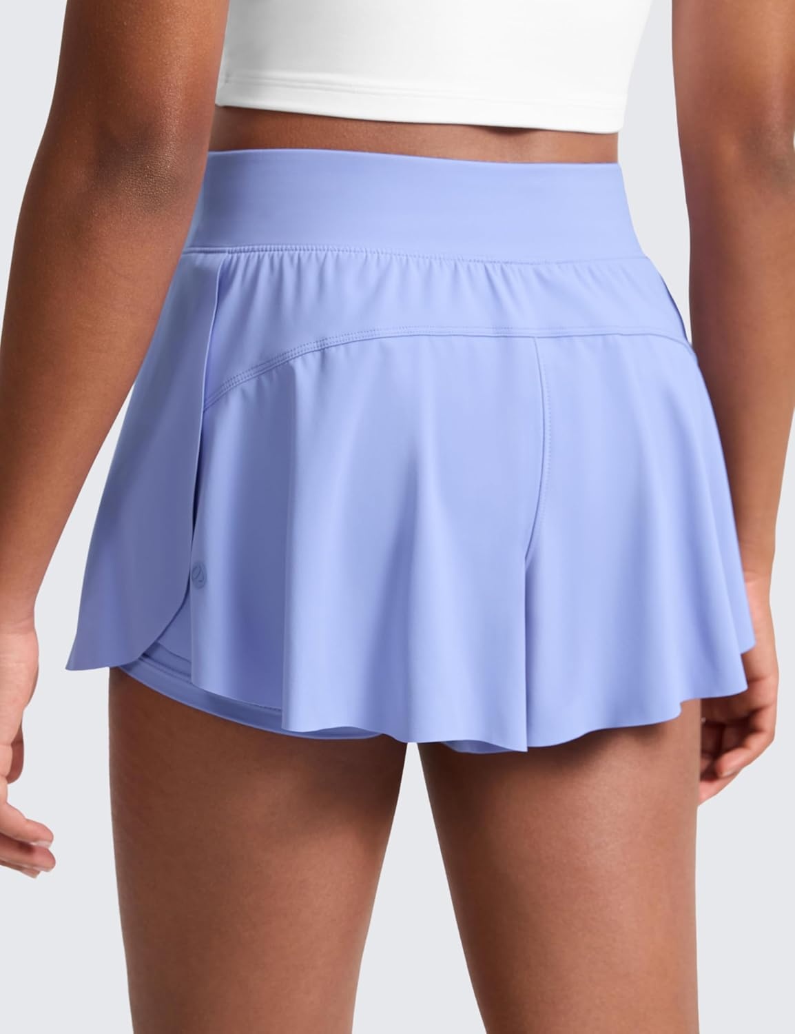 image:imageCRZ YOGA Girls 2 in 1 Athletic Flowy Shorts Dance Tennis Soccer Casual Butterfly Skirts Liner Pockets Kids TeenPeriwinkle Purple