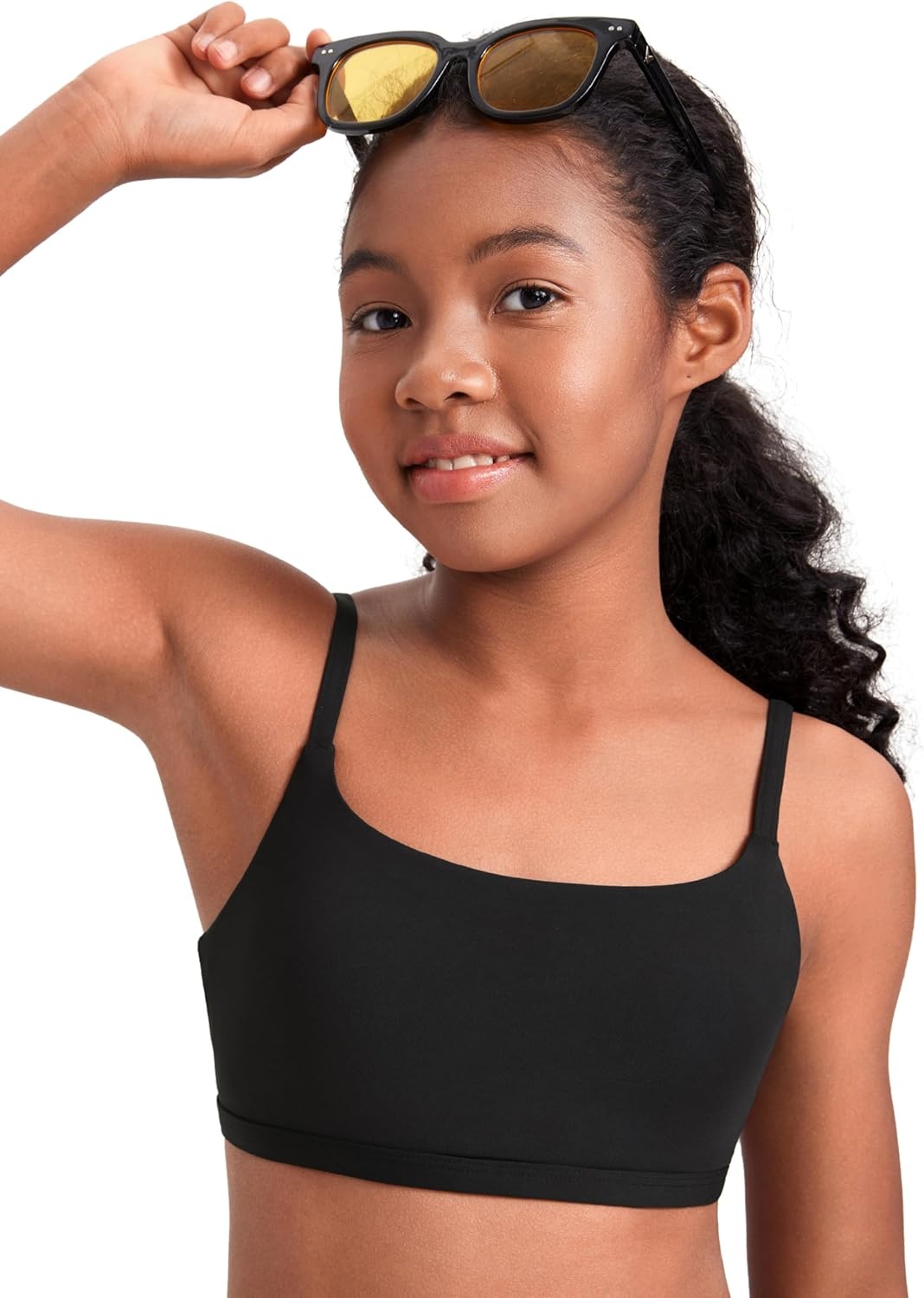 image:imageCRZ YOGA Girls Bikini Set 2 Piece Swimsuit Beach Sports Bathing Suit Scoop Neck Adjustable Straps Padded Kids TeenBlack