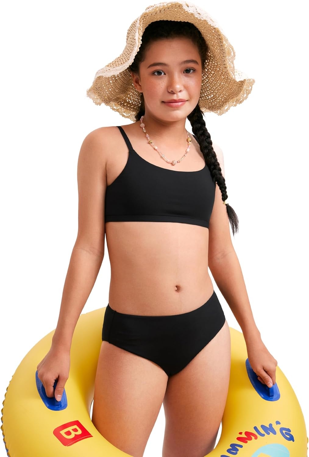 image:imageCRZ YOGA Girls Bikini Set 2 Piece Swimsuit Beach Sports Bathing Suit Scoop Neck Adjustable Straps Padded Kids TeenBlack