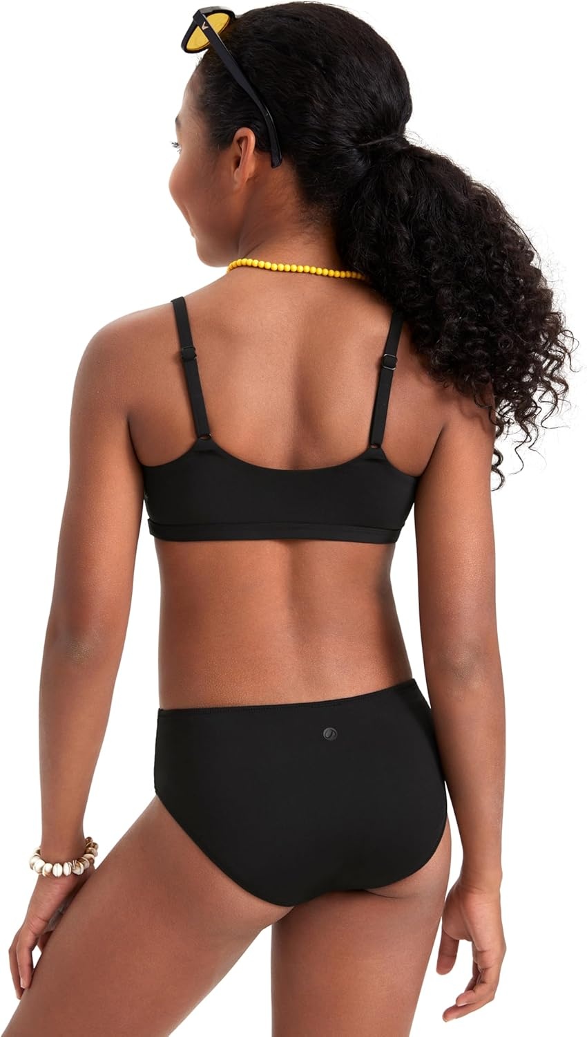 image:imageCRZ YOGA Girls Bikini Set 2 Piece Swimsuit Beach Sports Bathing Suit Scoop Neck Adjustable Straps Padded Kids TeenBlack