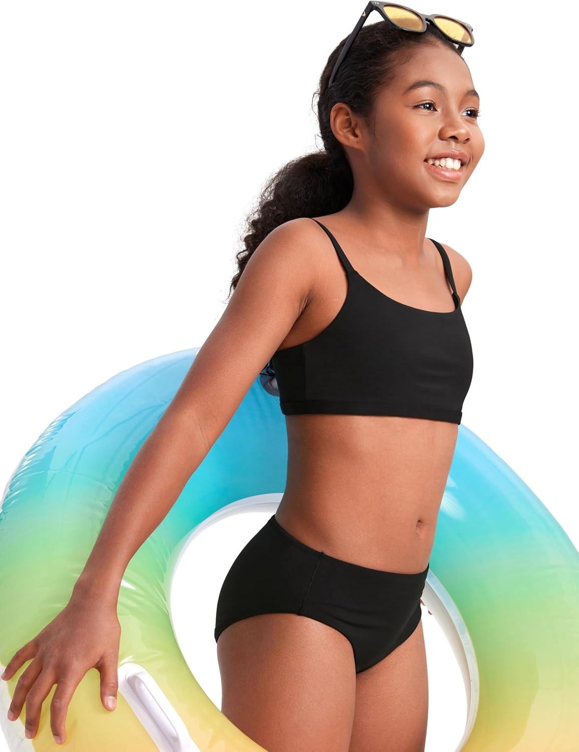 image:imageCRZ YOGA Girls Bikini Set 2 Piece Swimsuit Beach Sports Bathing Suit Scoop Neck Adjustable Straps Padded Kids TeenBlack