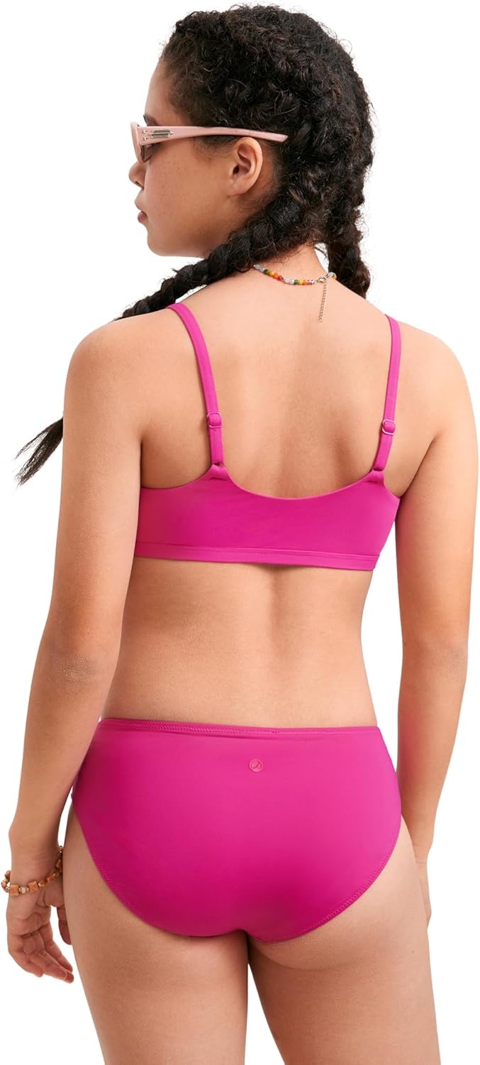 image:imageCRZ YOGA Girls Bikini Set 2 Piece Swimsuit Beach Sports Bathing Suit Scoop Neck Adjustable Straps Padded Kids TeenHibiscus Purple