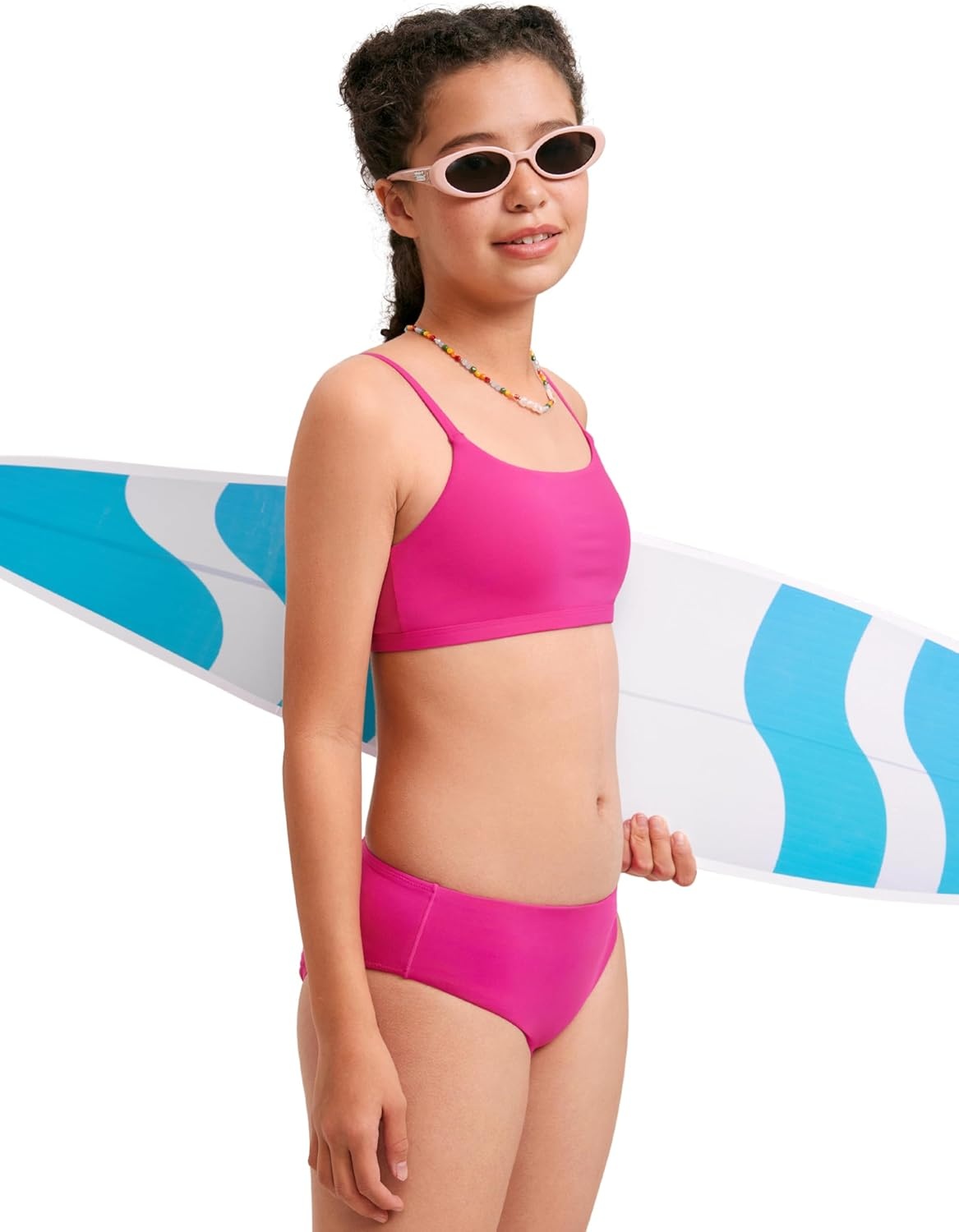 image:imageCRZ YOGA Girls Bikini Set 2 Piece Swimsuit Beach Sports Bathing Suit Scoop Neck Adjustable Straps Padded Kids TeenHibiscus Purple