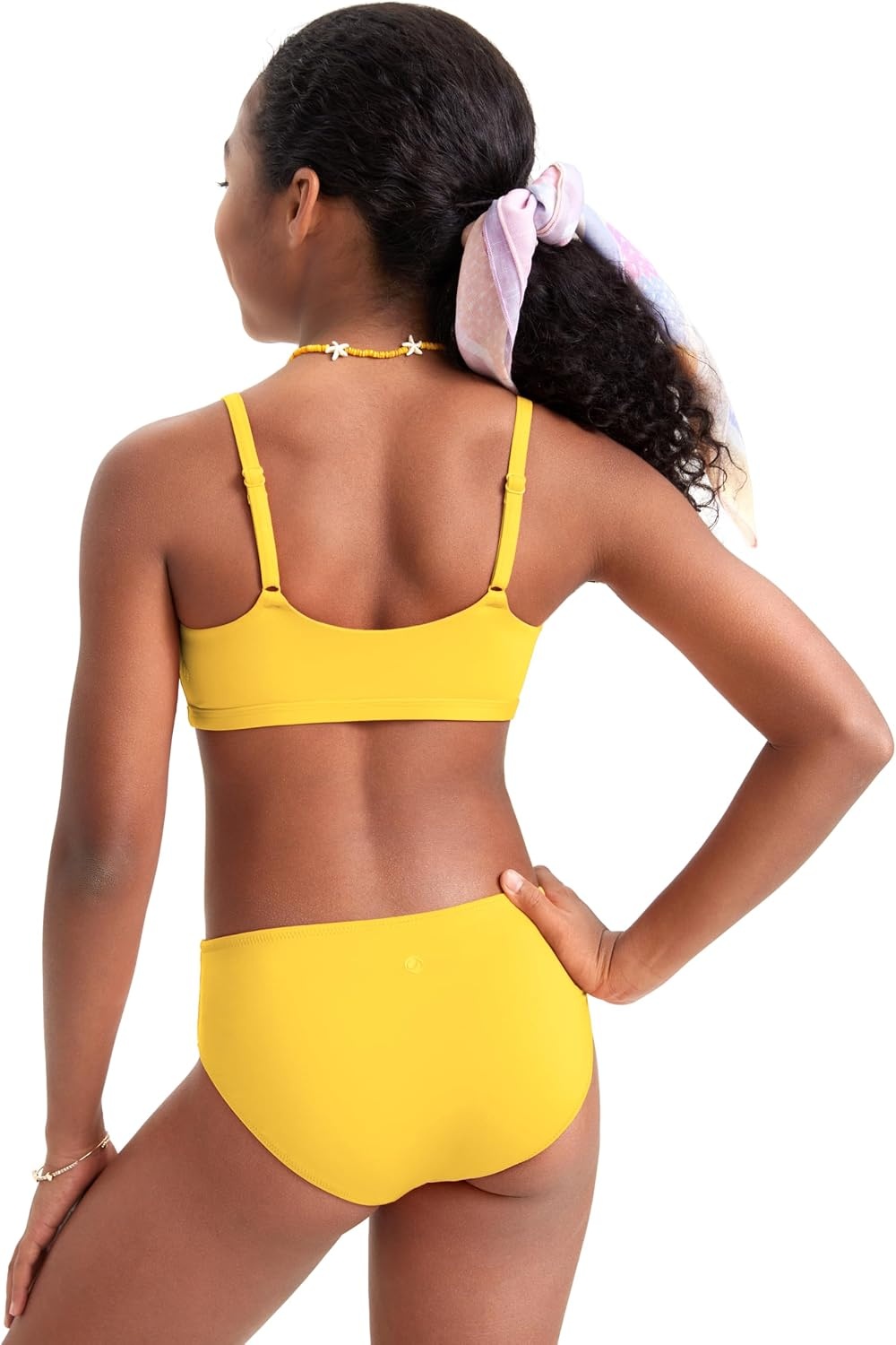 image:imageCRZ YOGA Girls Bikini Set 2 Piece Swimsuit Beach Sports Bathing Suit Scoop Neck Adjustable Straps Padded Kids TeenHigh Visibility Yellow