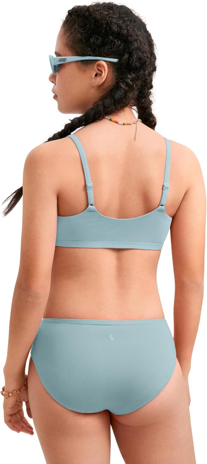 image:imageCRZ YOGA Girls Bikini Set 2 Piece Swimsuit Beach Sports Bathing Suit Scoop Neck Adjustable Straps Padded Kids TeenLight Grayish Blue