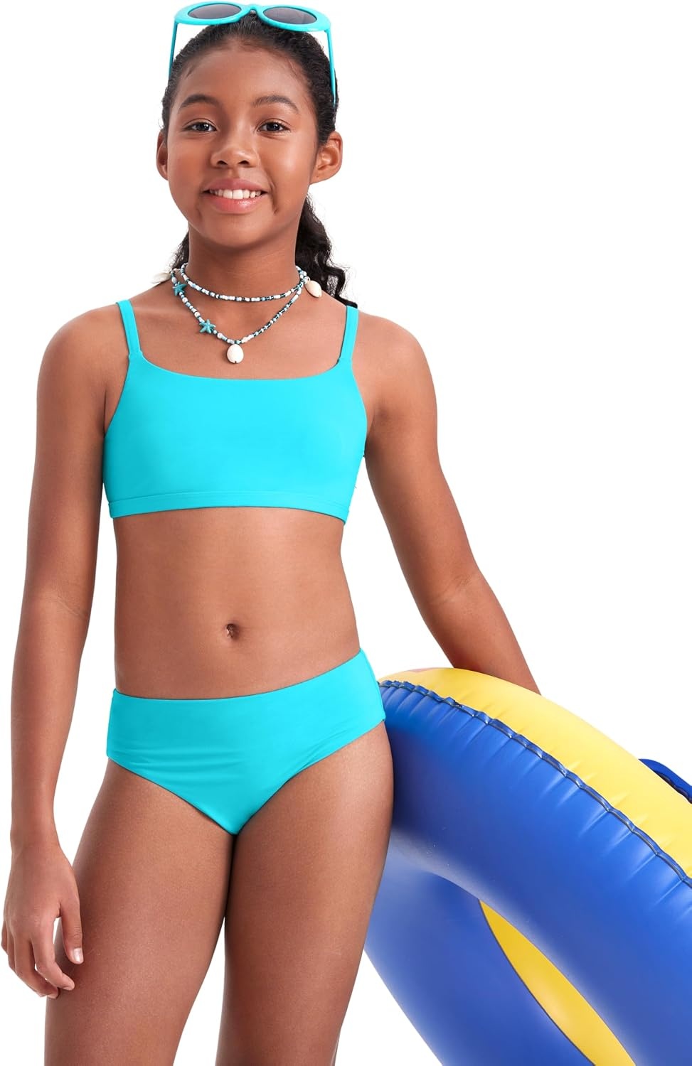 image:imageCRZ YOGA Girls Bikini Set 2 Piece Swimsuit Beach Sports Bathing Suit Scoop Neck Adjustable Straps Padded Kids TeenTurquoise