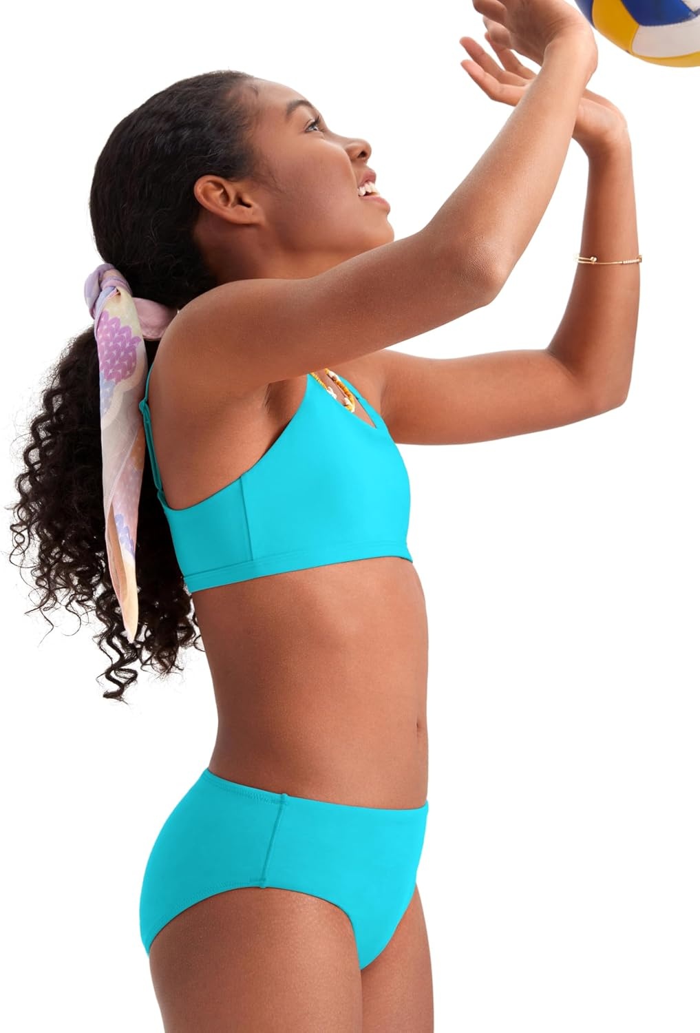 image:imageCRZ YOGA Girls Bikini Set 2 Piece Swimsuit Beach Sports Bathing Suit Scoop Neck Adjustable Straps Padded Kids TeenTurquoise