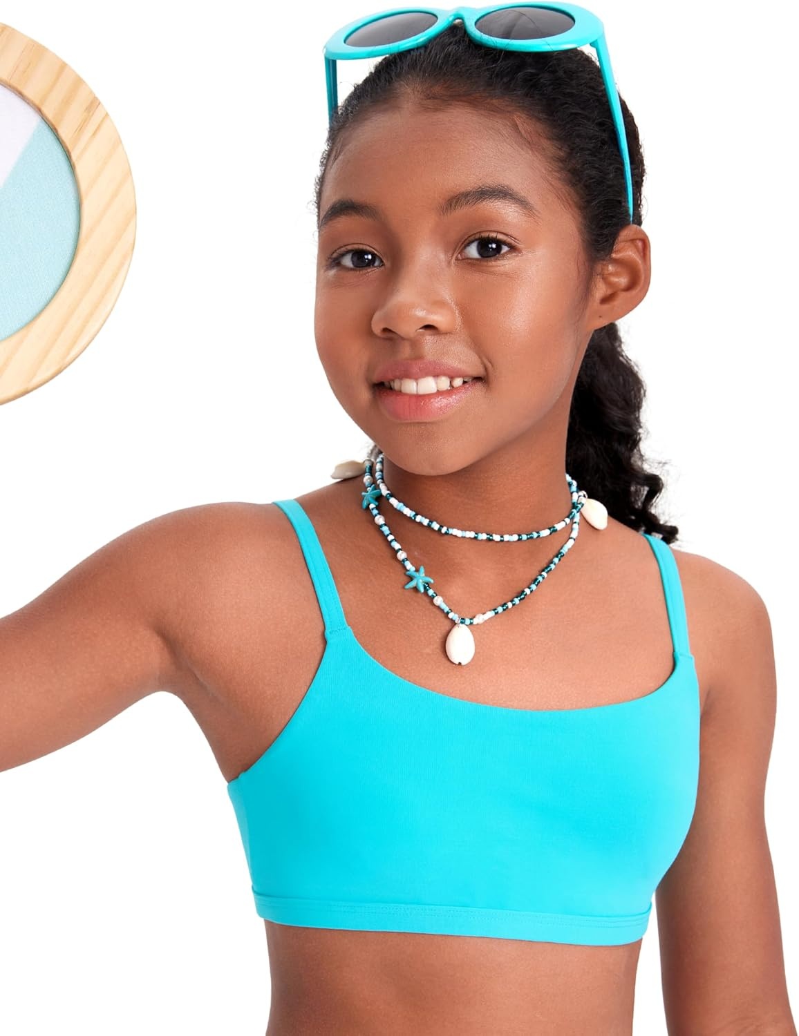 image:imageCRZ YOGA Girls Bikini Set 2 Piece Swimsuit Beach Sports Bathing Suit Scoop Neck Adjustable Straps Padded Kids TeenTurquoise