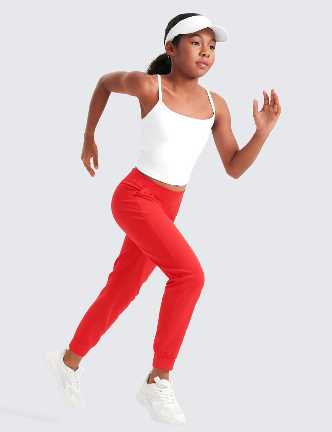 image:imageCRZ YOGA Girls Butterlift Athletic Joggers Active Running Casual Lounge High Waist Pants with Pockets Kid TeenDeep Red