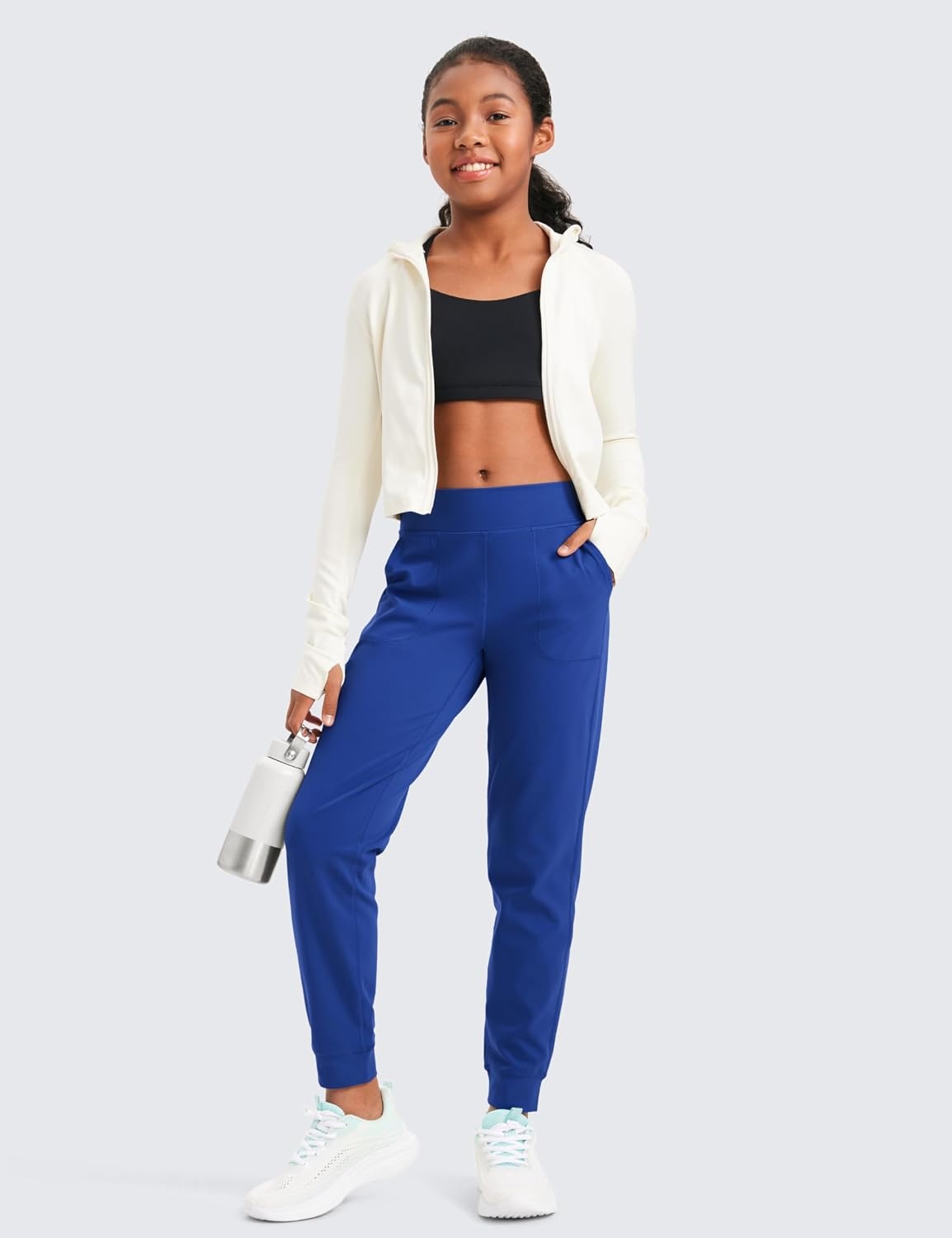 image:imageCRZ YOGA Girls Butterlift Athletic Joggers Active Running Casual Lounge High Waist Pants with Pockets Kid TeenWaves Blue