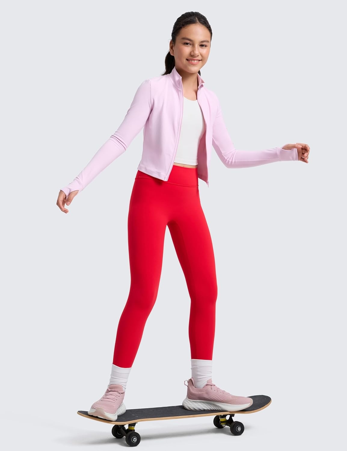 image:imageCRZ YOGA Girls Butterlift No Front Seam Full Length Yoga Leggings Athletic Sports Casual Pants Tights Kids TeenAurora Red