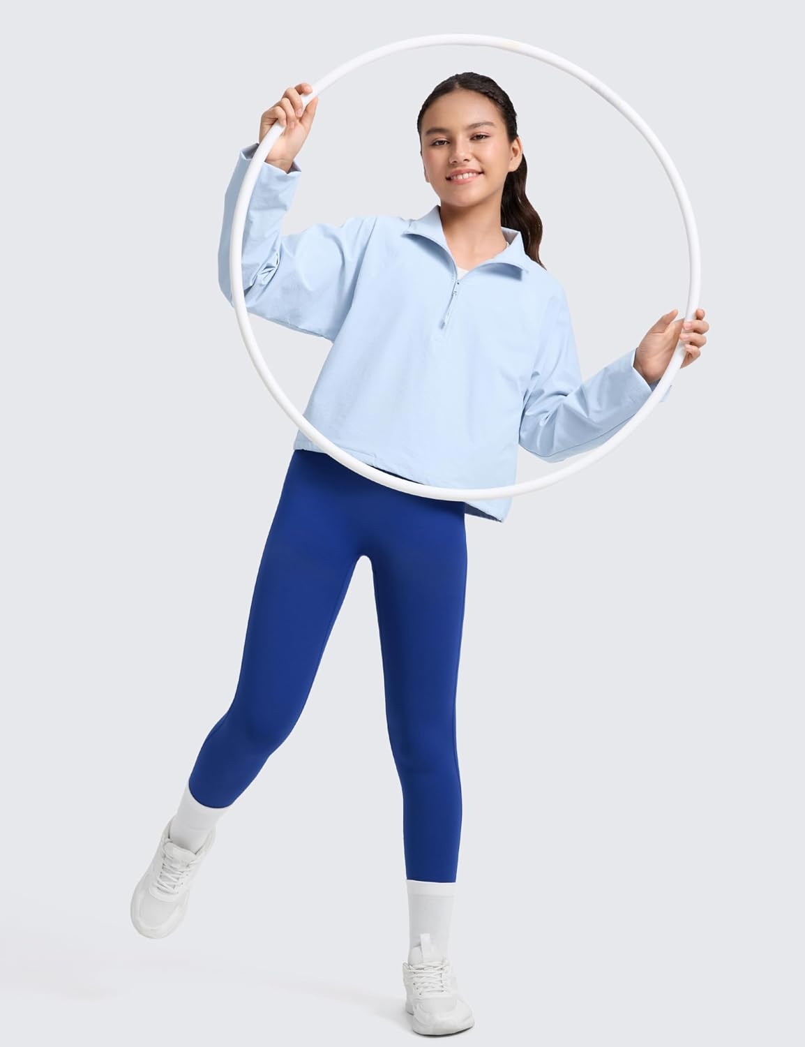 image:imageCRZ YOGA Girls Butterlift No Front Seam Full Length Yoga Leggings Athletic Sports Casual Pants Tights Kids TeenWaves Blue