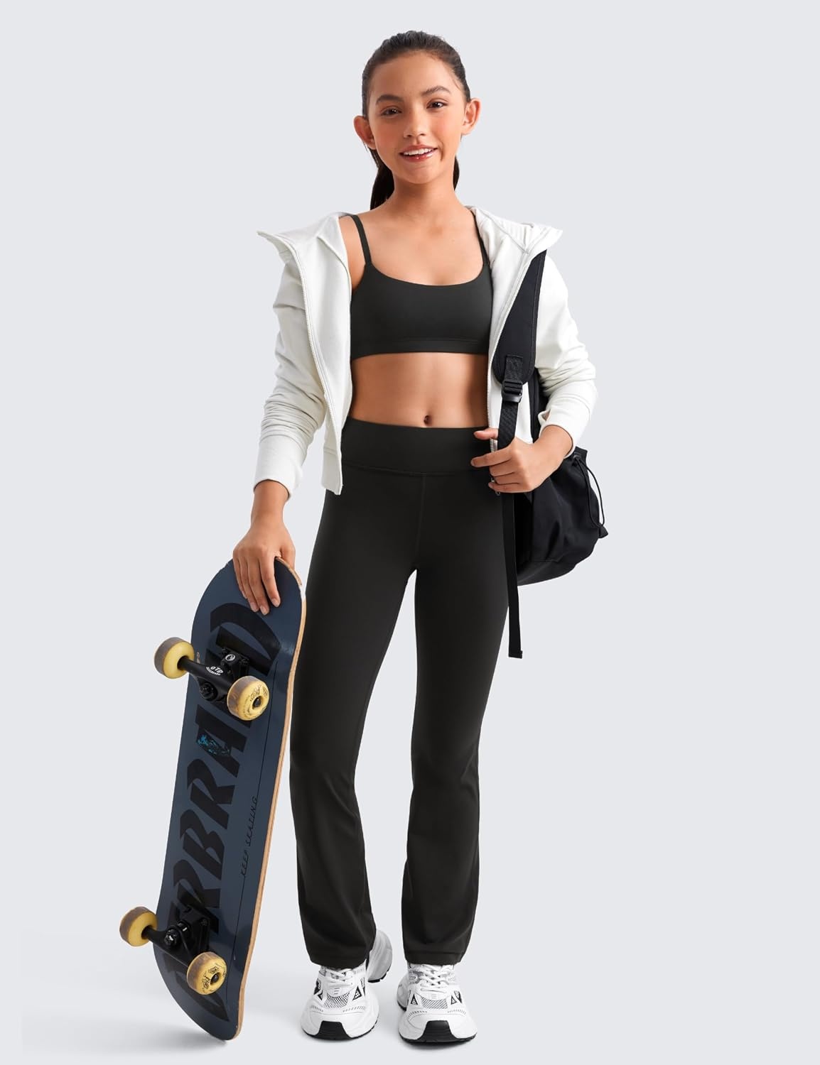 image:imageCRZ YOGA Girls Butterluxe Adjustable Spaghetti Strap Sports Bra Yoga Athletic Casual Scoop Neck Crop Padded Kids TeenBlack