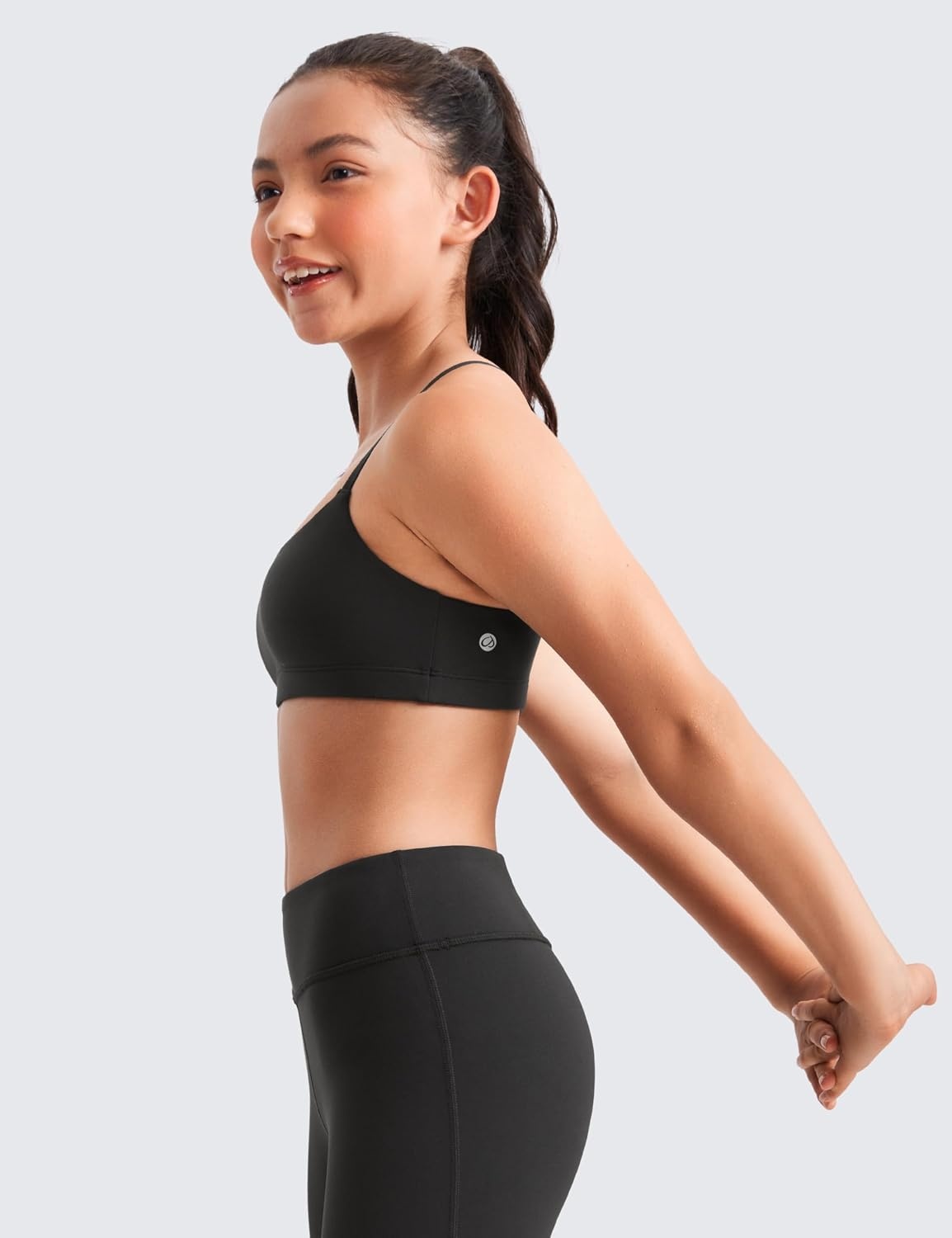 image:imageCRZ YOGA Girls Butterluxe Adjustable Spaghetti Strap Sports Bra Yoga Athletic Casual Scoop Neck Crop Padded Kids TeenBlack