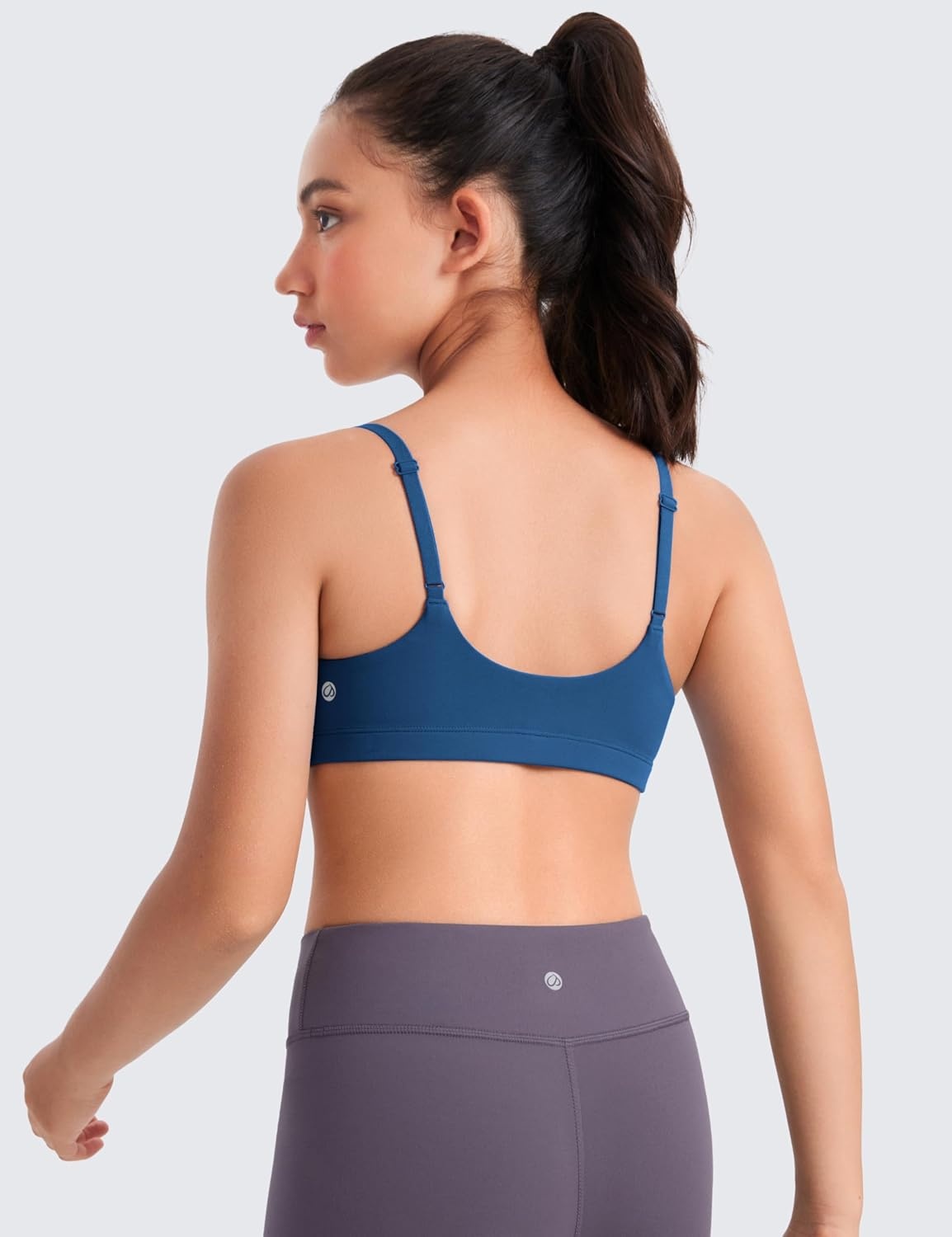 image:imageCRZ YOGA Girls Butterluxe Adjustable Spaghetti Strap Sports Bra Yoga Athletic Casual Scoop Neck Crop Padded Kids TeenFrench Navy