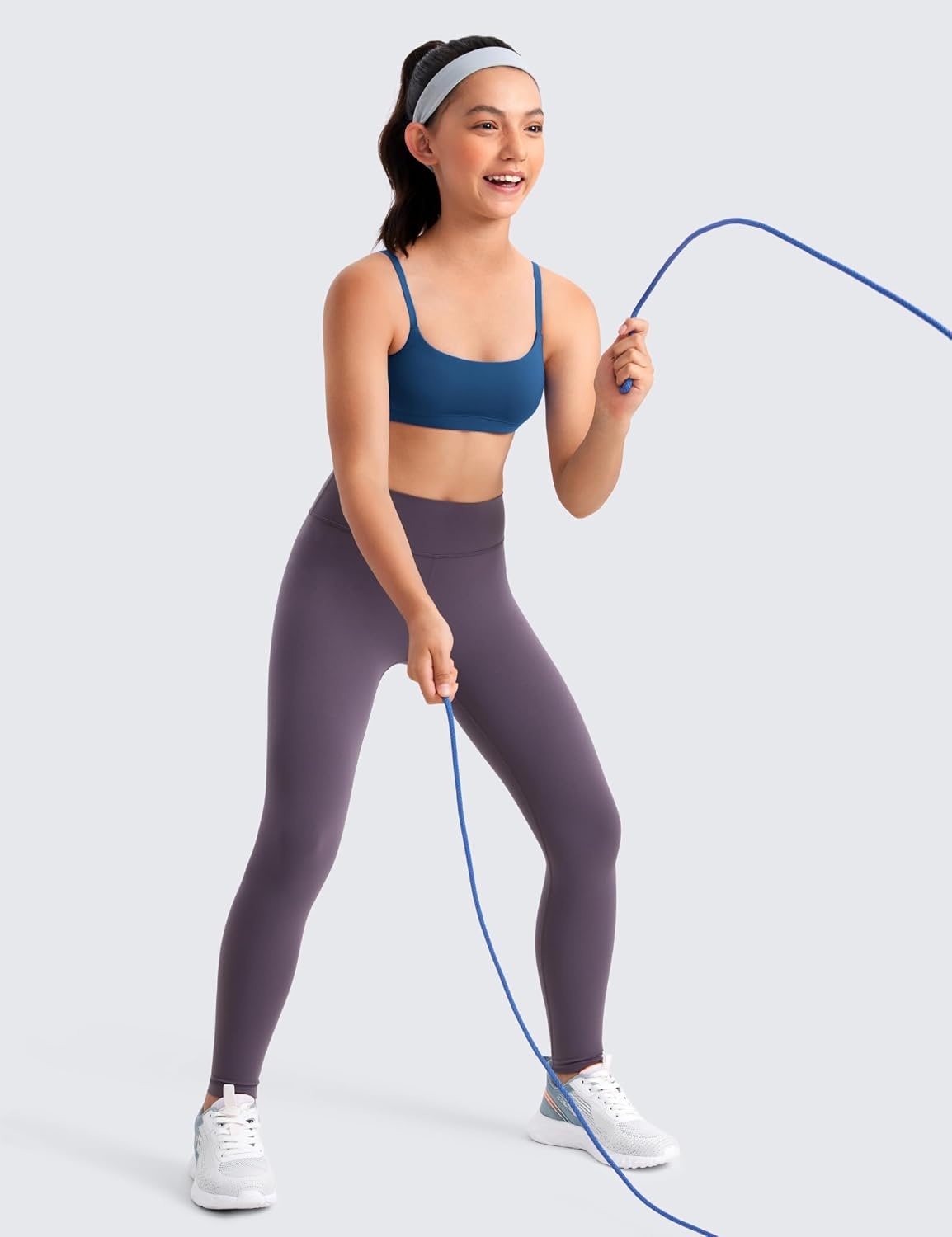 image:imageCRZ YOGA Girls Butterluxe Adjustable Spaghetti Strap Sports Bra Yoga Athletic Casual Scoop Neck Crop Padded Kids TeenFrench Navy