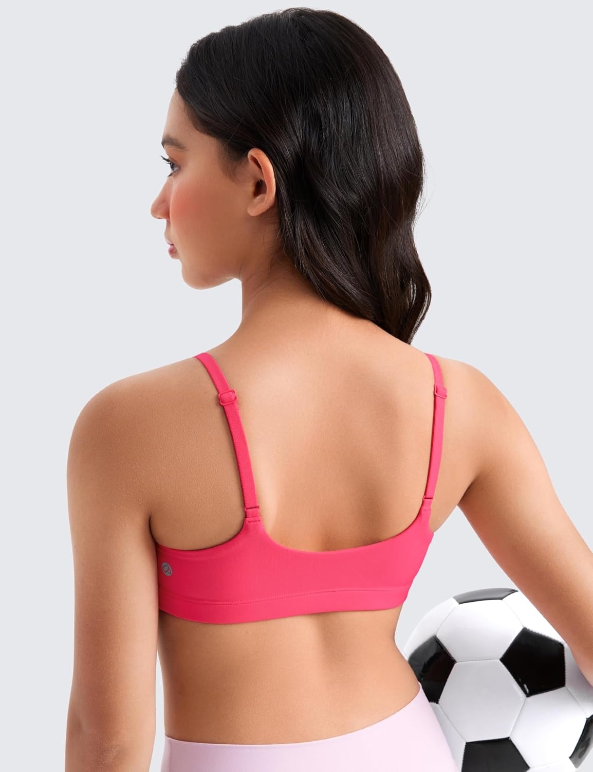 image:imageCRZ YOGA Girls Butterluxe Adjustable Spaghetti Strap Sports Bra Yoga Athletic Casual Scoop Neck Crop Padded Kids TeenLip Gloss Pink