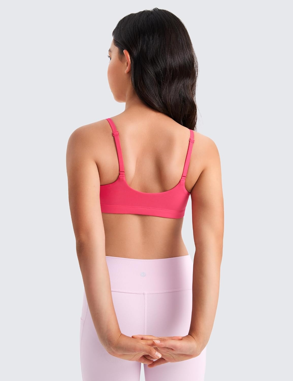 image:imageCRZ YOGA Girls Butterluxe Adjustable Spaghetti Strap Sports Bra Yoga Athletic Casual Scoop Neck Crop Padded Kids TeenLip Gloss Pink