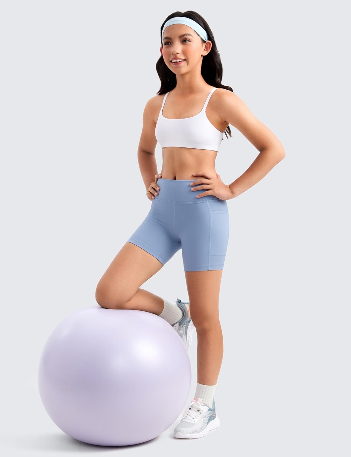 image:imageCRZ YOGA Girls Butterluxe Adjustable Spaghetti Strap Sports Bra Yoga Athletic Casual Scoop Neck Crop Padded Kids TeenWhite