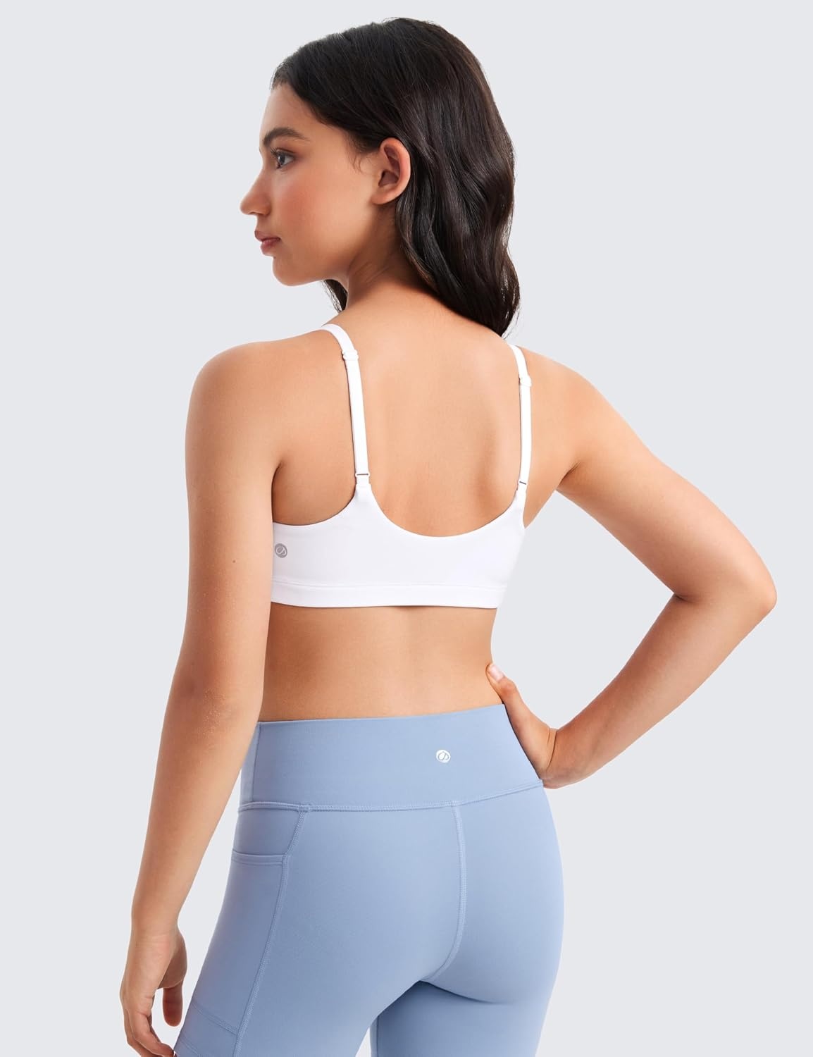 image:imageCRZ YOGA Girls Butterluxe Adjustable Spaghetti Strap Sports Bra Yoga Athletic Casual Scoop Neck Crop Padded Kids TeenWhite