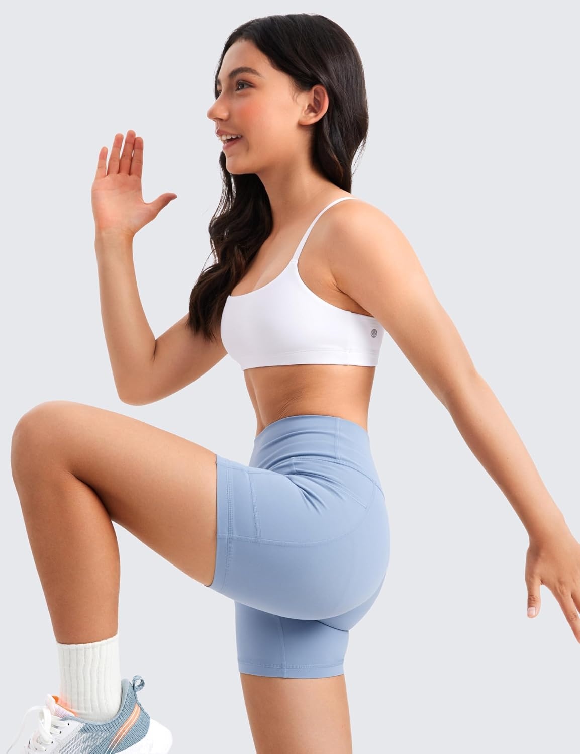 image:imageCRZ YOGA Girls Butterluxe Adjustable Spaghetti Strap Sports Bra Yoga Athletic Casual Scoop Neck Crop Padded Kids TeenWhite